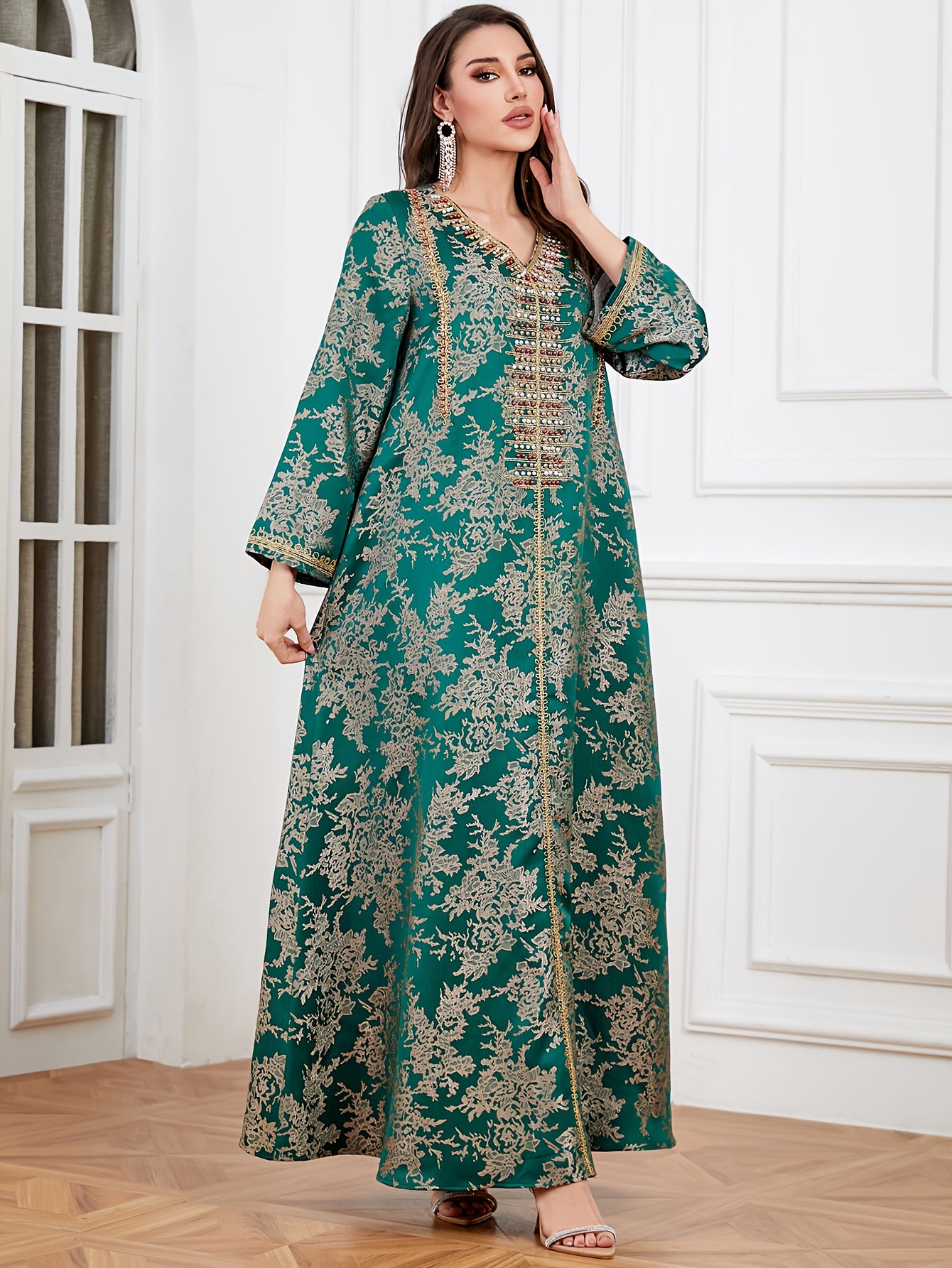 A Gift Suitable for All Four Seasons, Featuring a Dress Available in Four Colors. It Is a Women's Long-Sleeve Multi-Colored Embroidered Dress