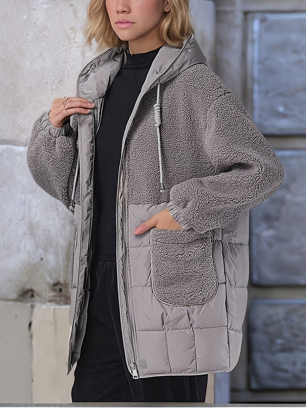 Women's Elegant Thickened Winter Coat - Long Sleeve, Solid Color, Regular Fit