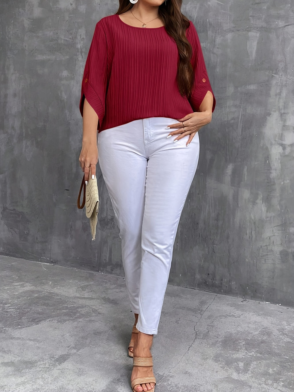 Women's Plus Size Button-Up Blouse , Short Sleeve