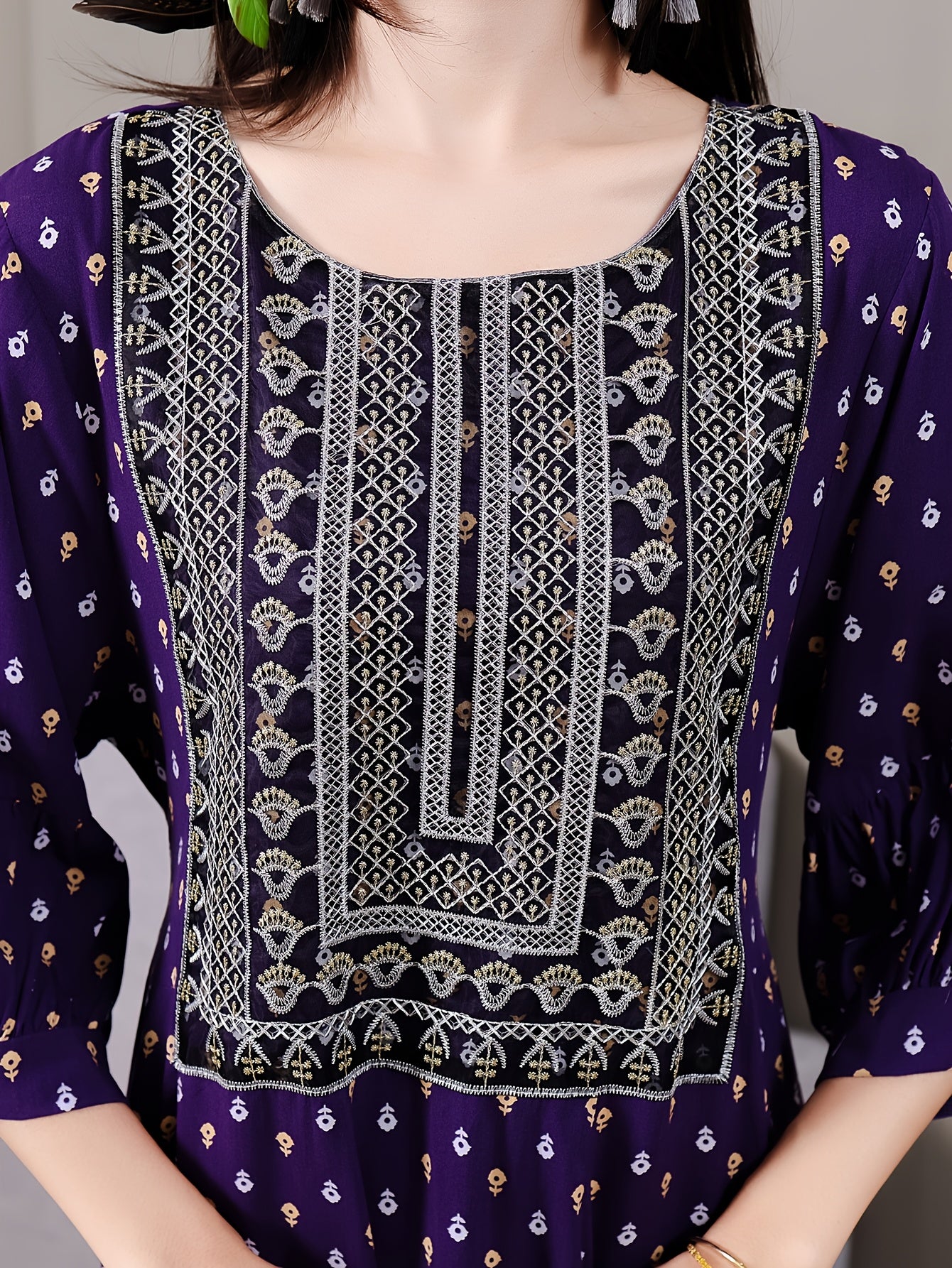 Embroidered Vintage Bohemian Maxi Dress for Women