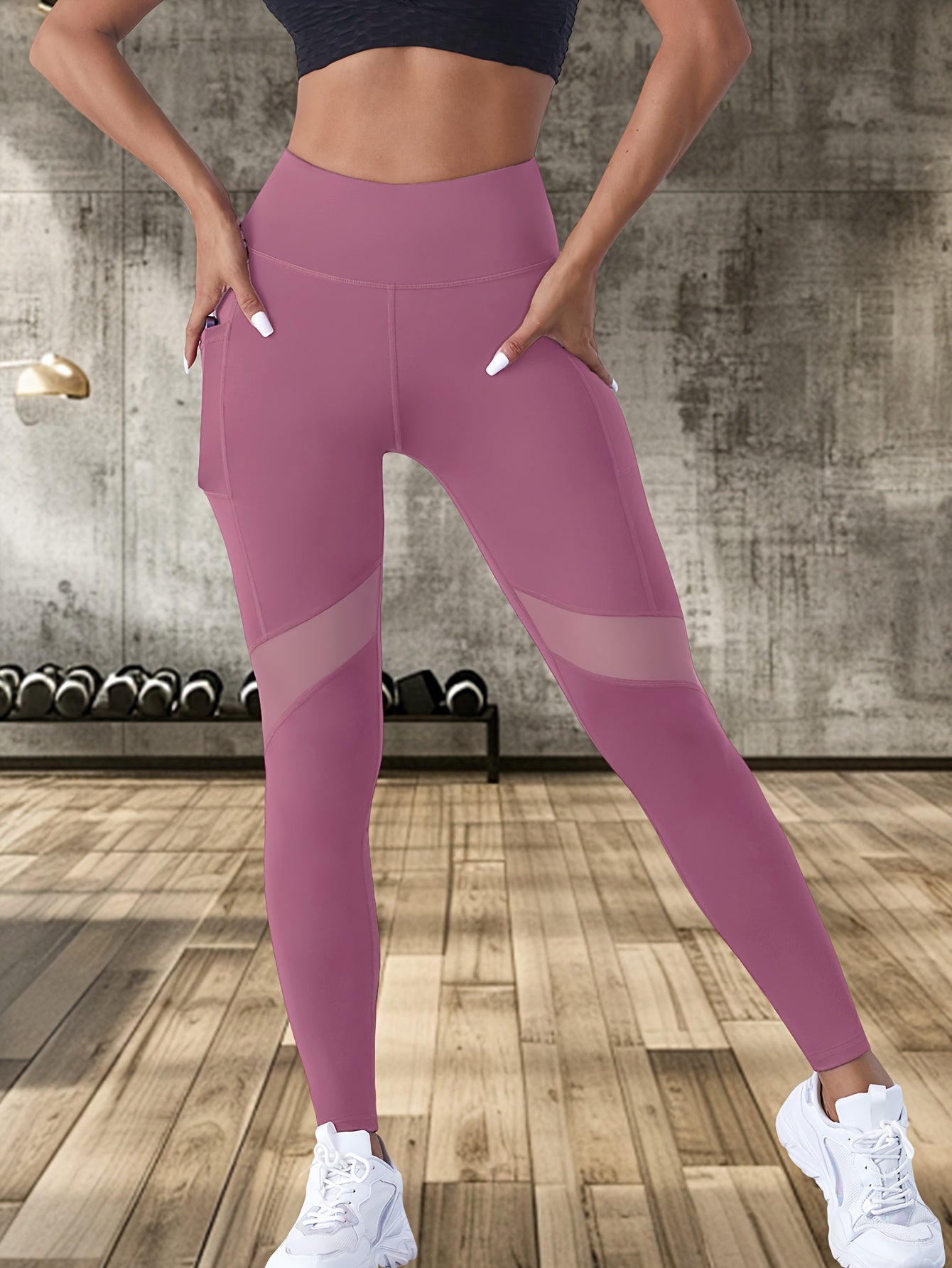 Women's High-Waisted Red Yoga Leggings with Mesh Panel Full Elasticity
