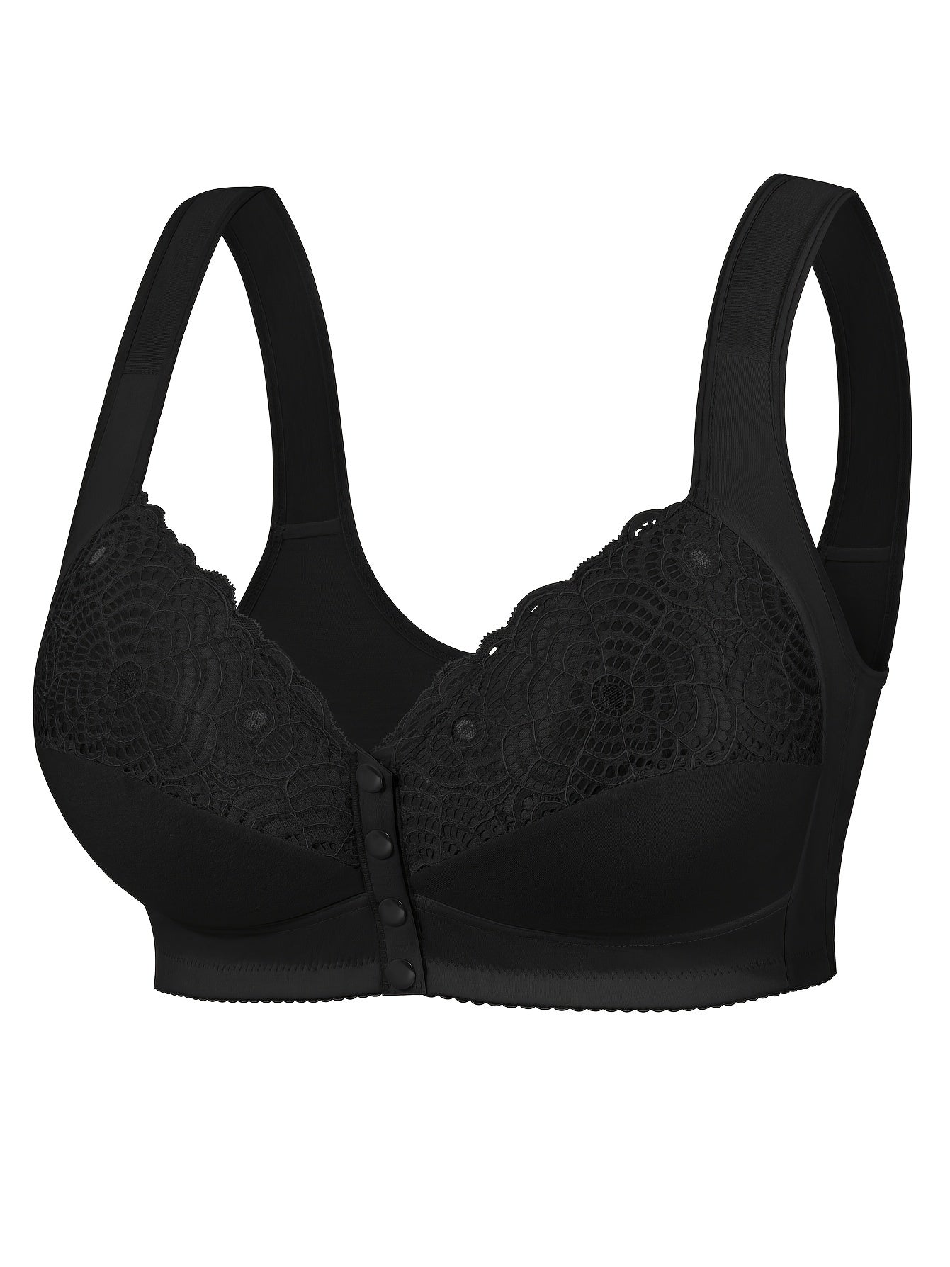 Plus Size Women's Wire-Free Bra Front Closure, Contrast Lace