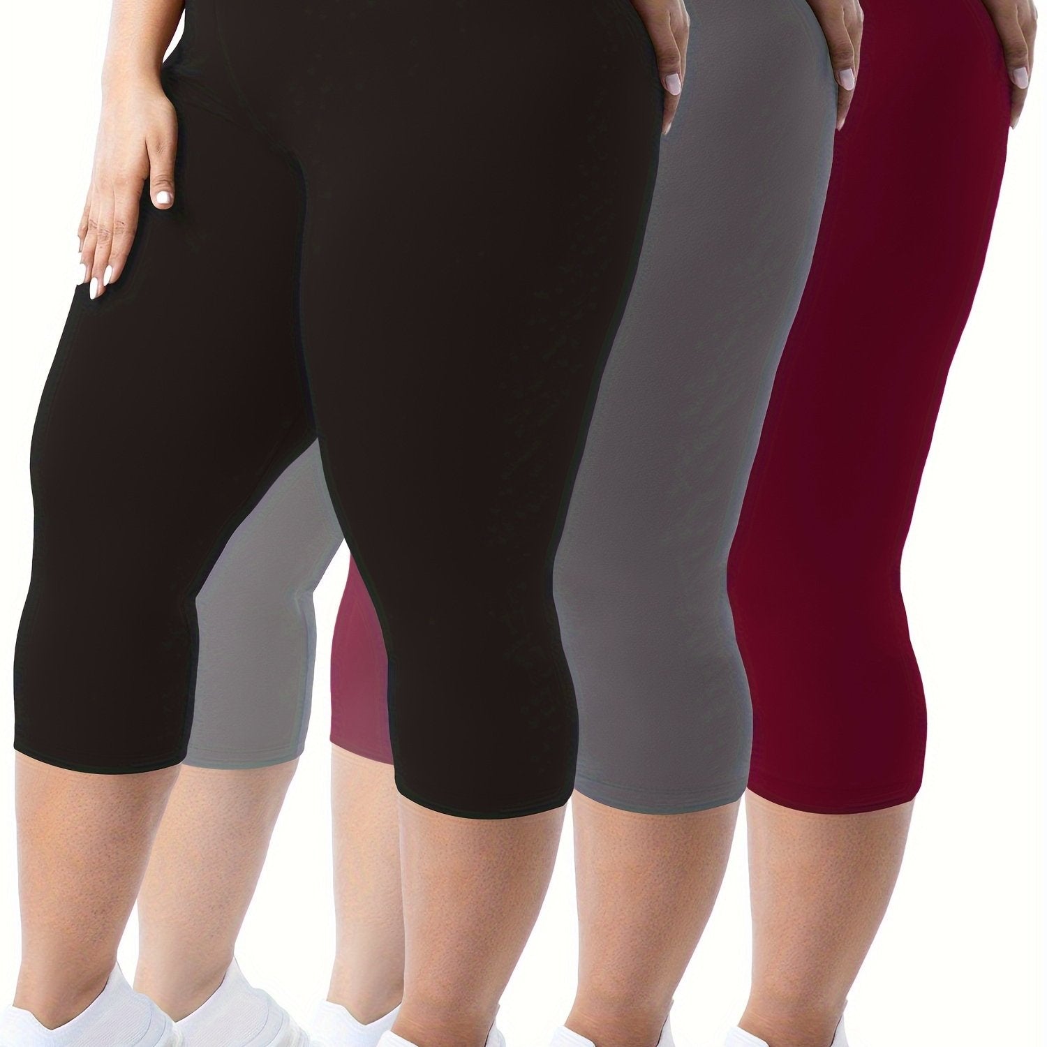Plus Size - 3pcs High-Waist Capri Leggings for Women