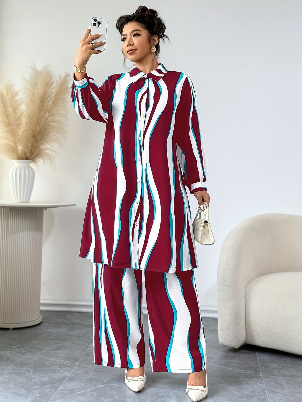 Plus Size, Targeted Fashion Casual Elegant Printed Women's Set