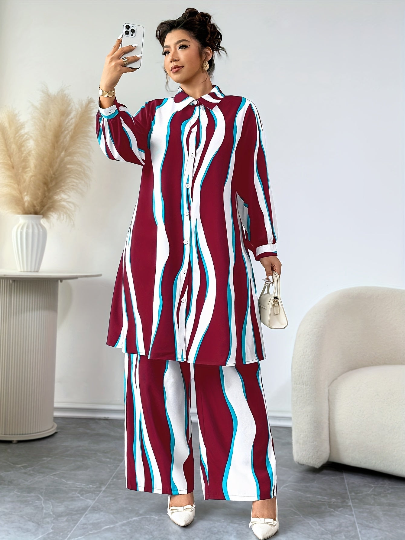 Plus Size, Targeted Fashion Casual Elegant Printed Women's Set