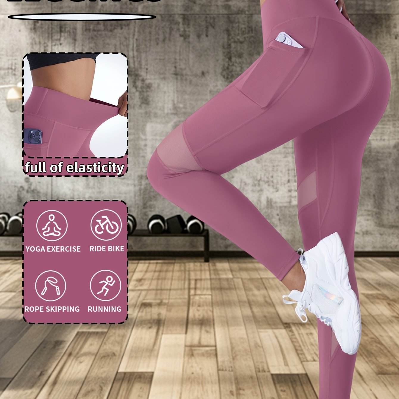 Women's High-Waisted Red Yoga Leggings with Mesh Panel Full Elasticity