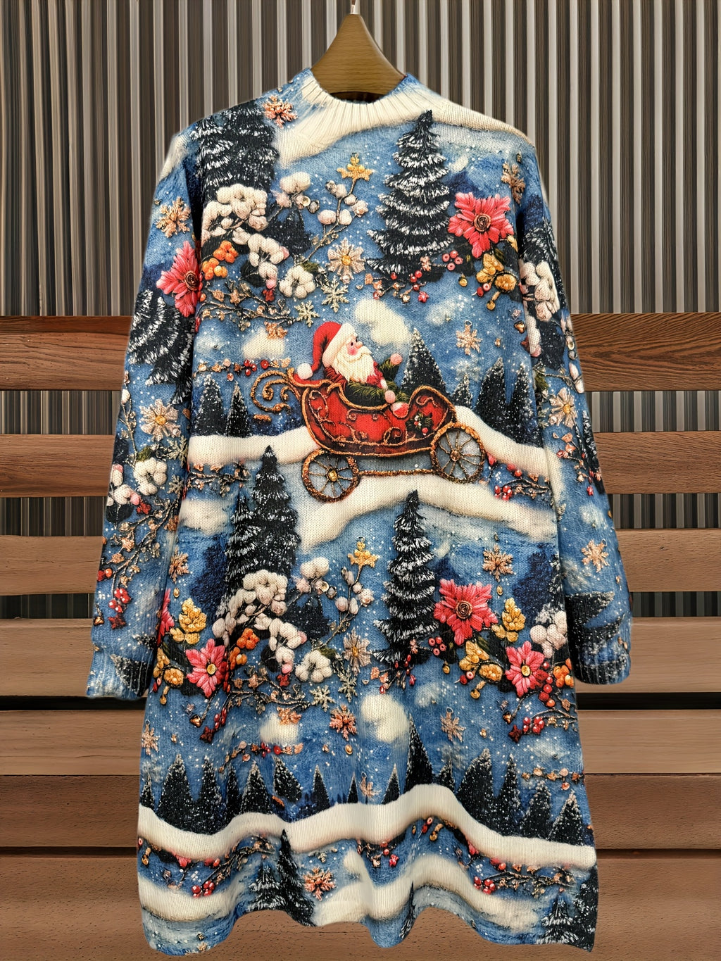 Women's Elegant Winter Sweater Dress  Silhouette with Santa Sleigh & Snowman Print Christmas Party New Year