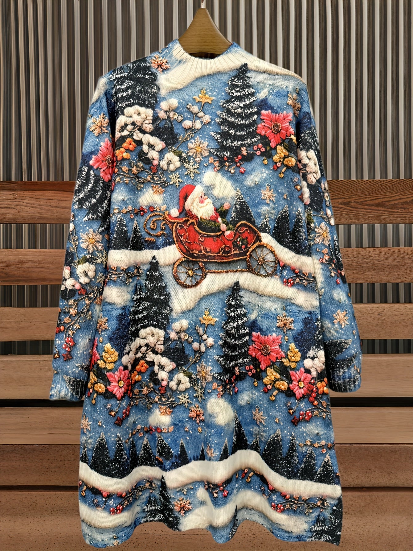 Women's Elegant Winter Sweater Dress  Silhouette with Santa Sleigh & Snowman Print Christmas Party New Year