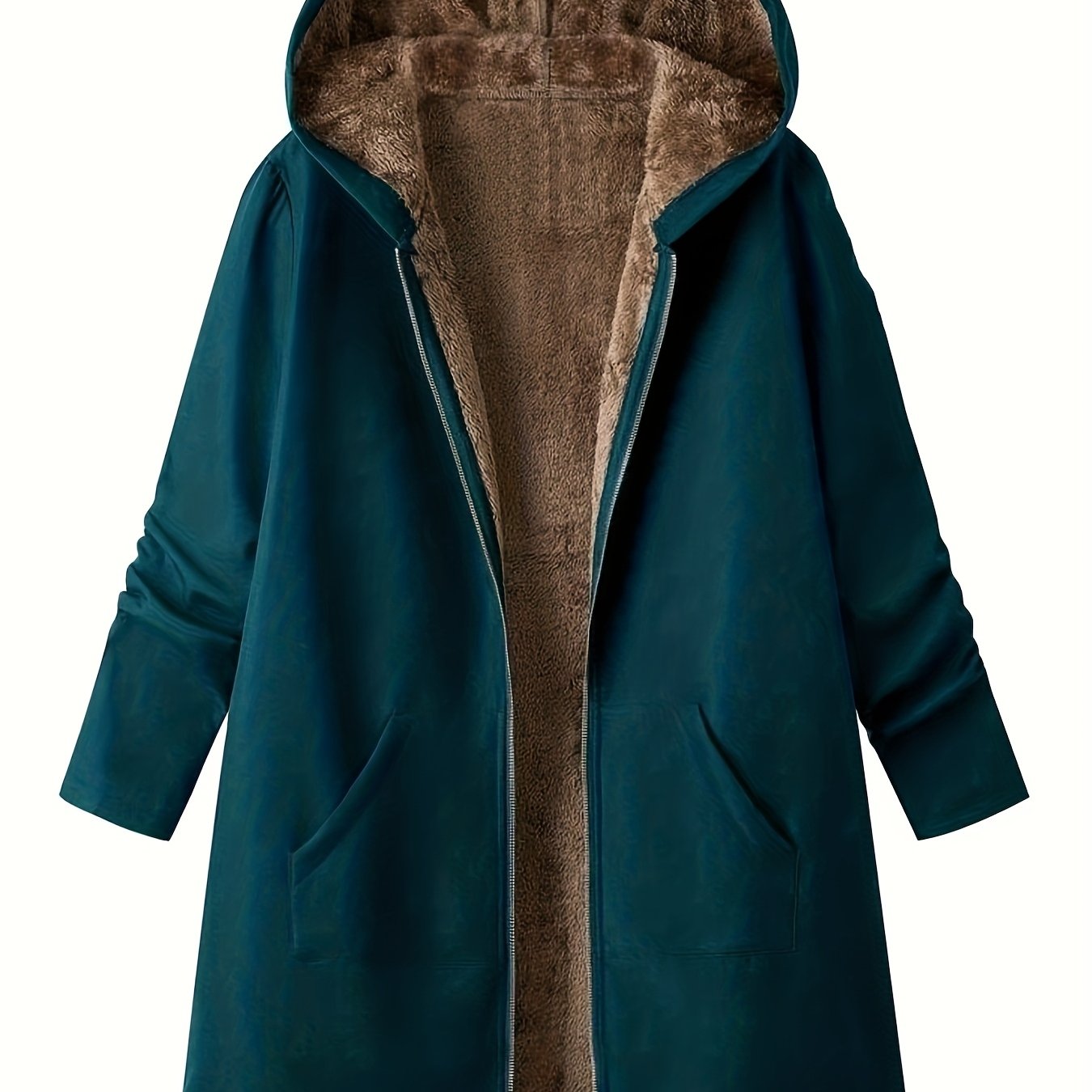 Elegant Winter Hooded Jacket with Pockets - Warm H-Line Coat Suitable for Fall/Winter, Machine Washable Outerwear