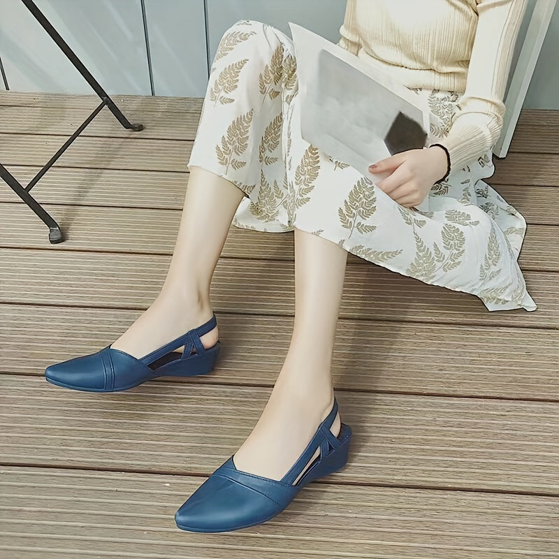 Casual Pointed Toe Lace-up Shoes, Plastic Jelly Work Shoes with Soft Sole