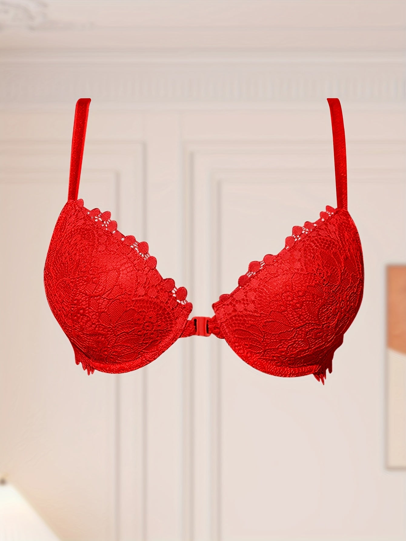 Solid Color Lace Bra | Women's Sexy Bra with Underwire, Polyamide 90% Elastane 10%, Non-Removable Padding, Knit Fabric, 90gsm - Adult Bra