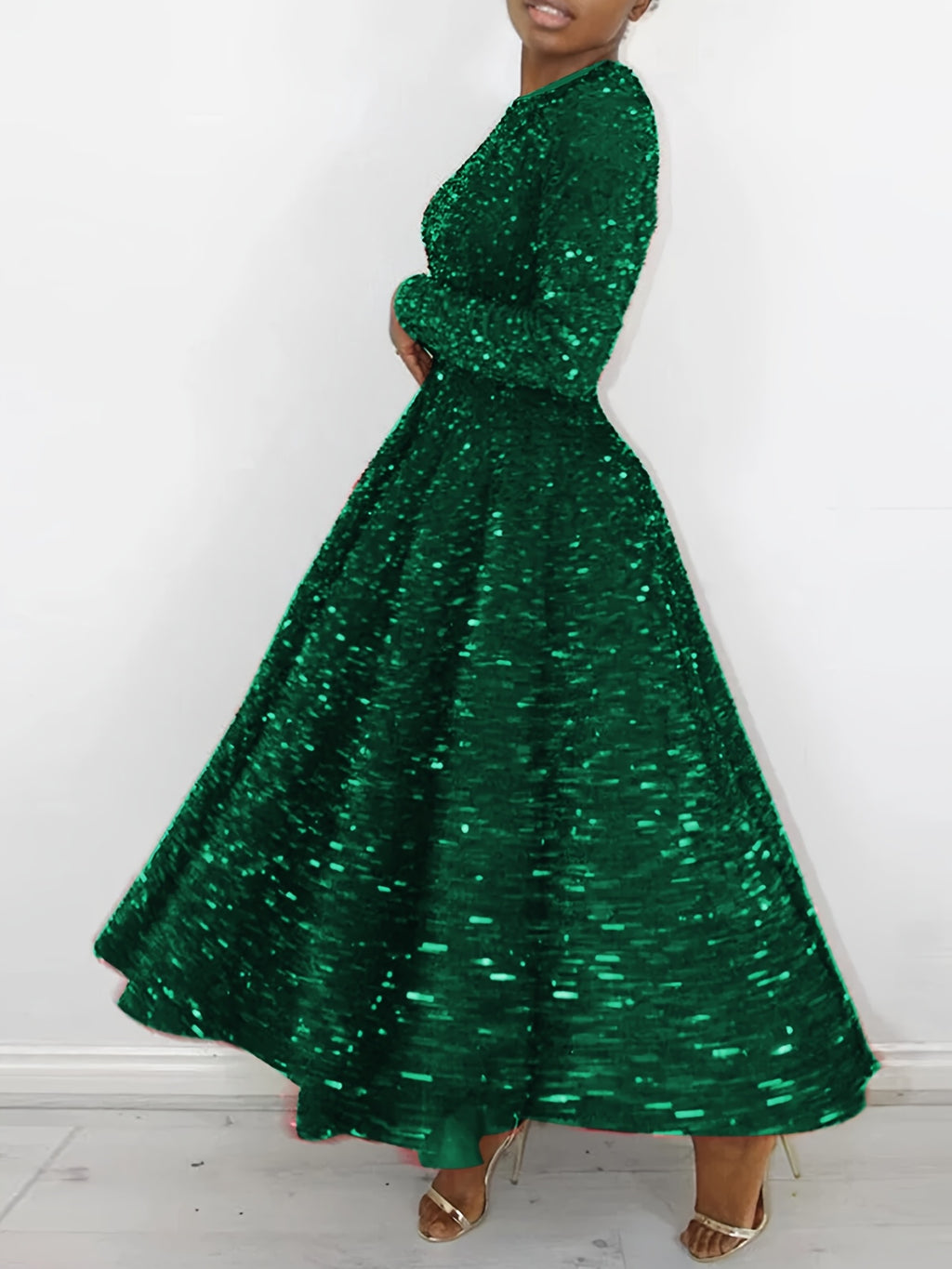 Women's Red Long Dress with a Round Neck, Perfect for Christmas Parties And New Year Celebrations