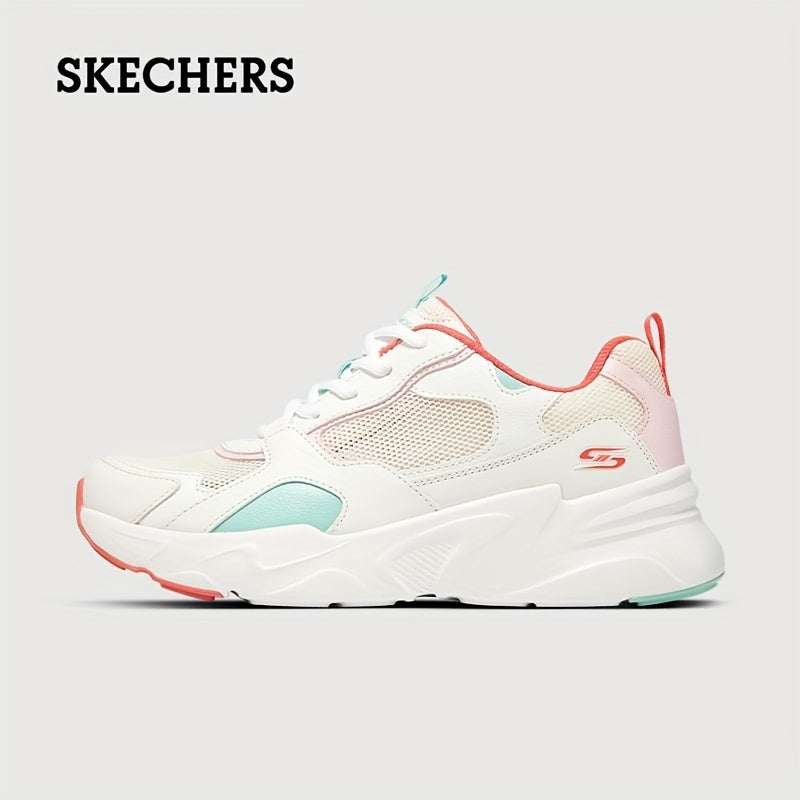 Skechers Women's Breathable Mesh Casual Sneakers - White Low-Top Lace-Up Shoes with Colorful Accents, Comfortable Fabric
