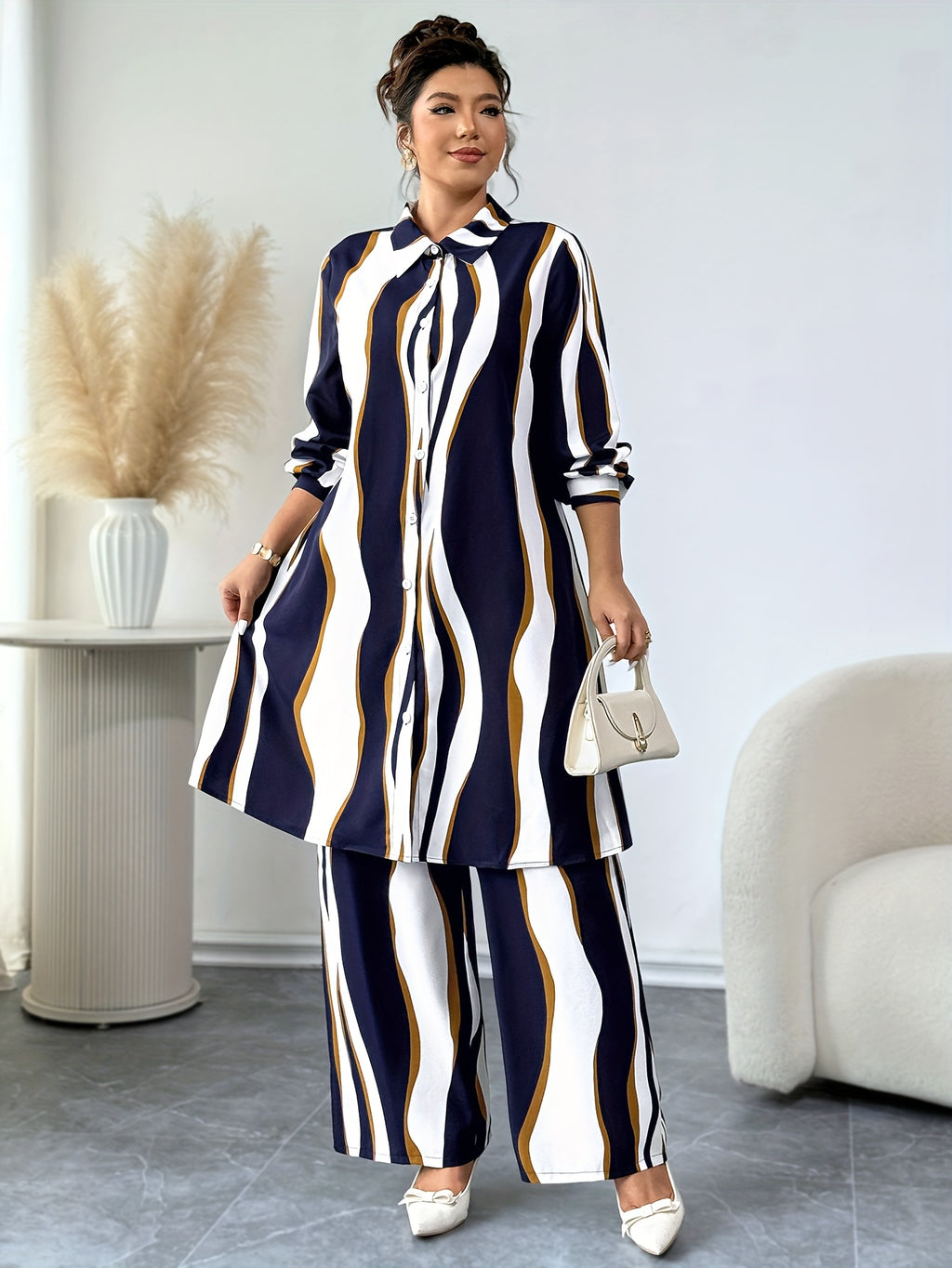 Plus Size, Targeted Fashion Casual Elegant Printed Women's Set