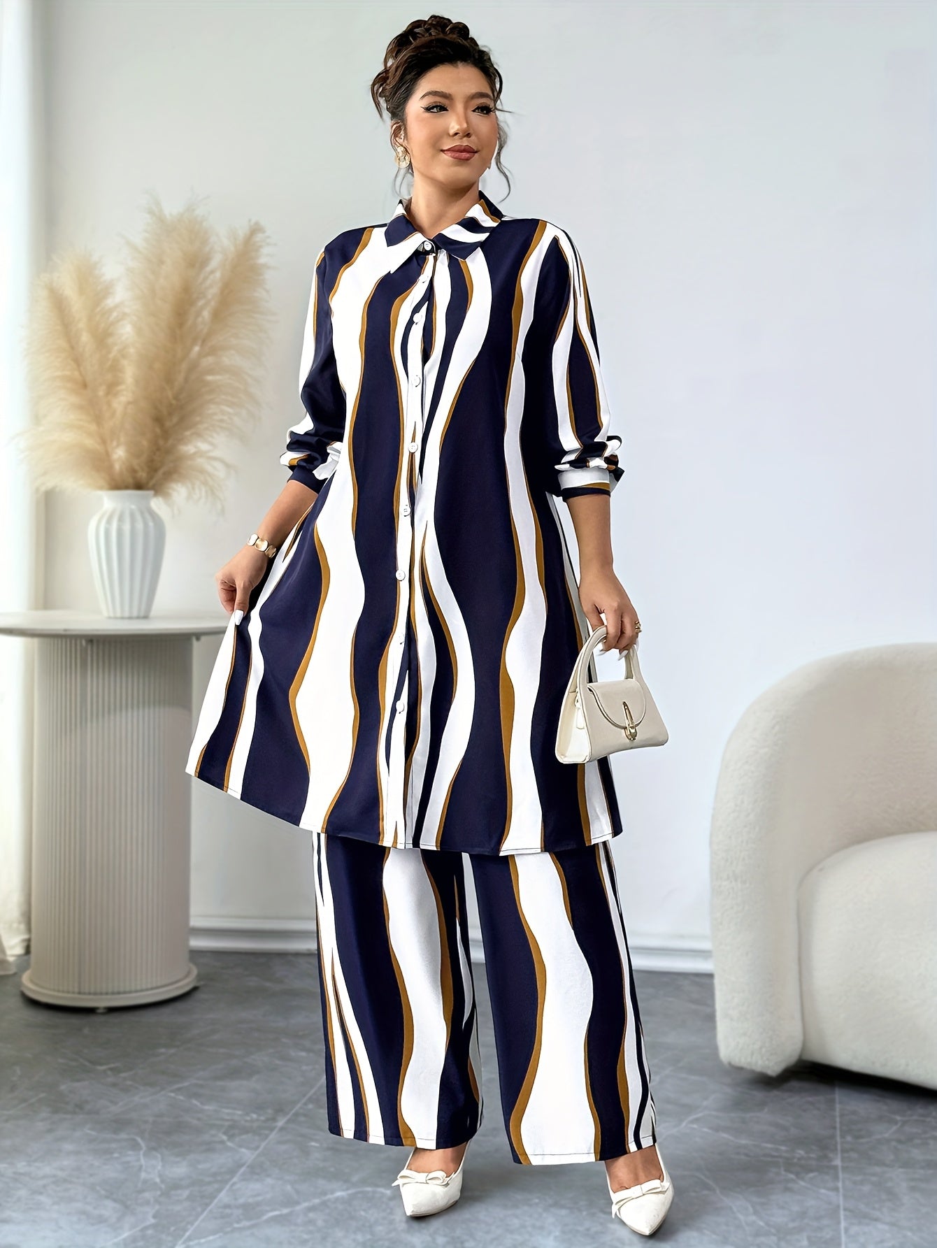 Plus Size, Targeted Fashion Casual Elegant Printed Women's Set