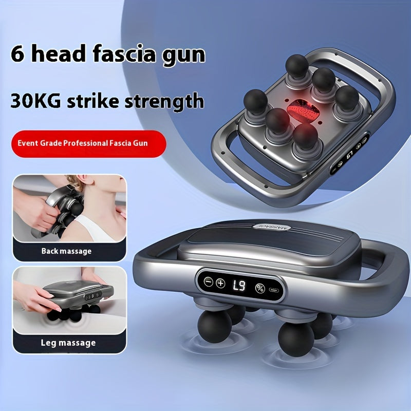 6-Head Fascia Gun Massager with 6-Linkage Technology, 9 Modes 9 Intensity Levels