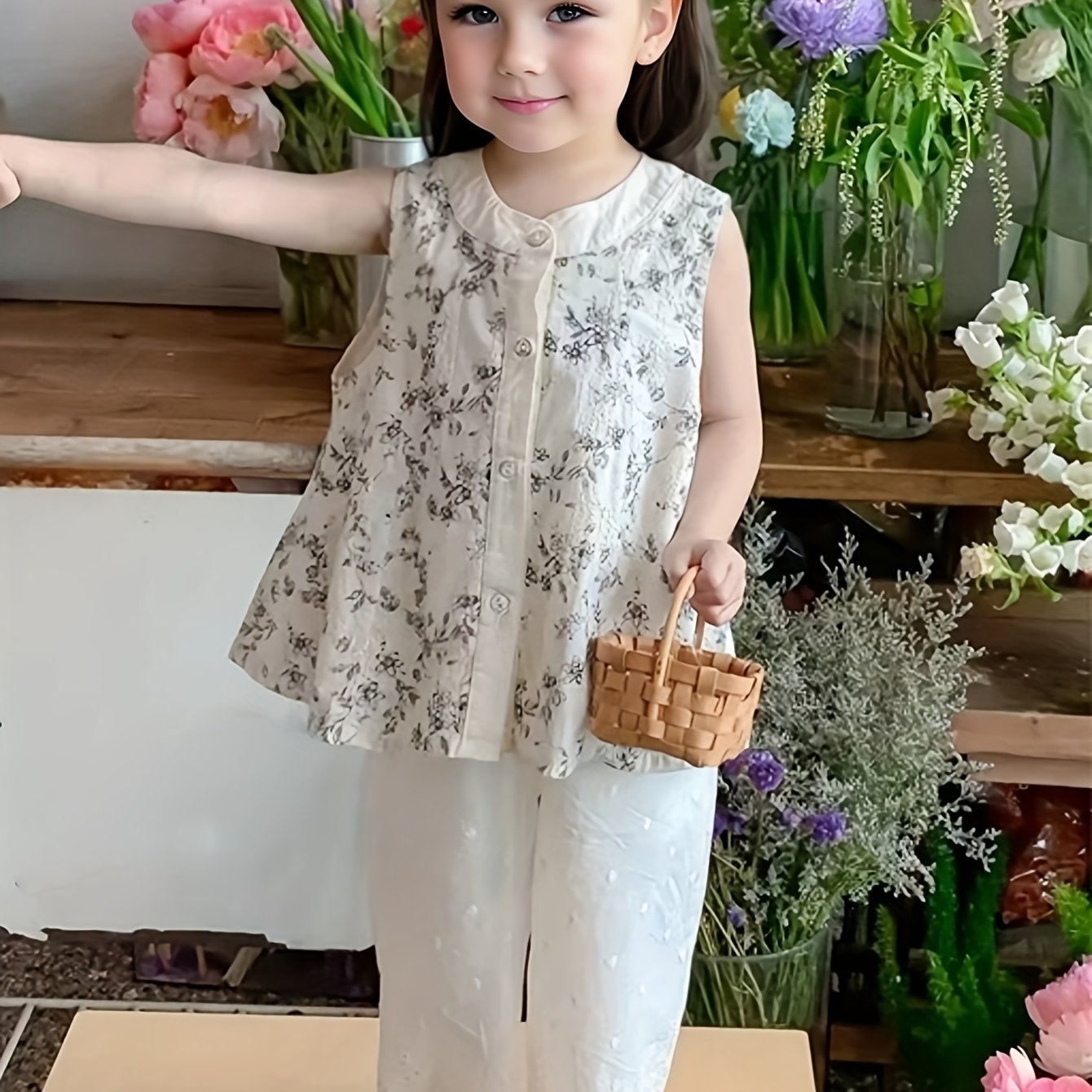 Two-piece Sleeveless Top + Solid Color Wide-Leg Pant