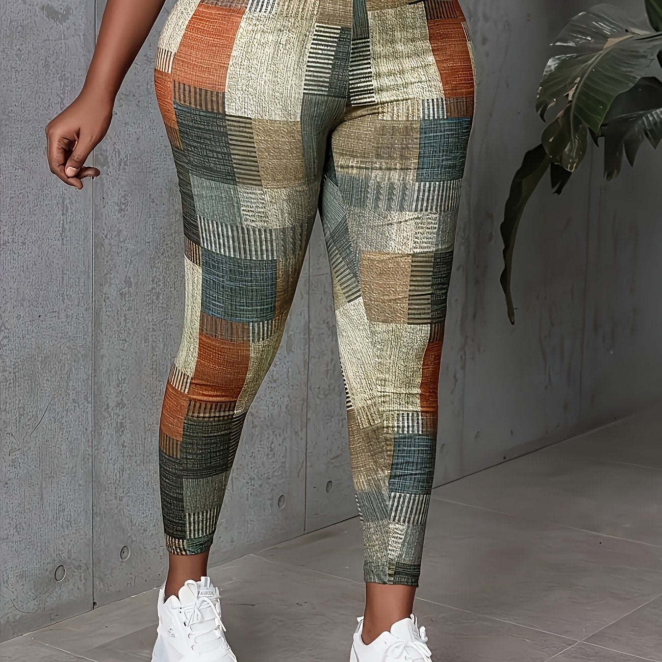 Plus Size Leggings for Women - High-Waisted 3D Geometric Print Running