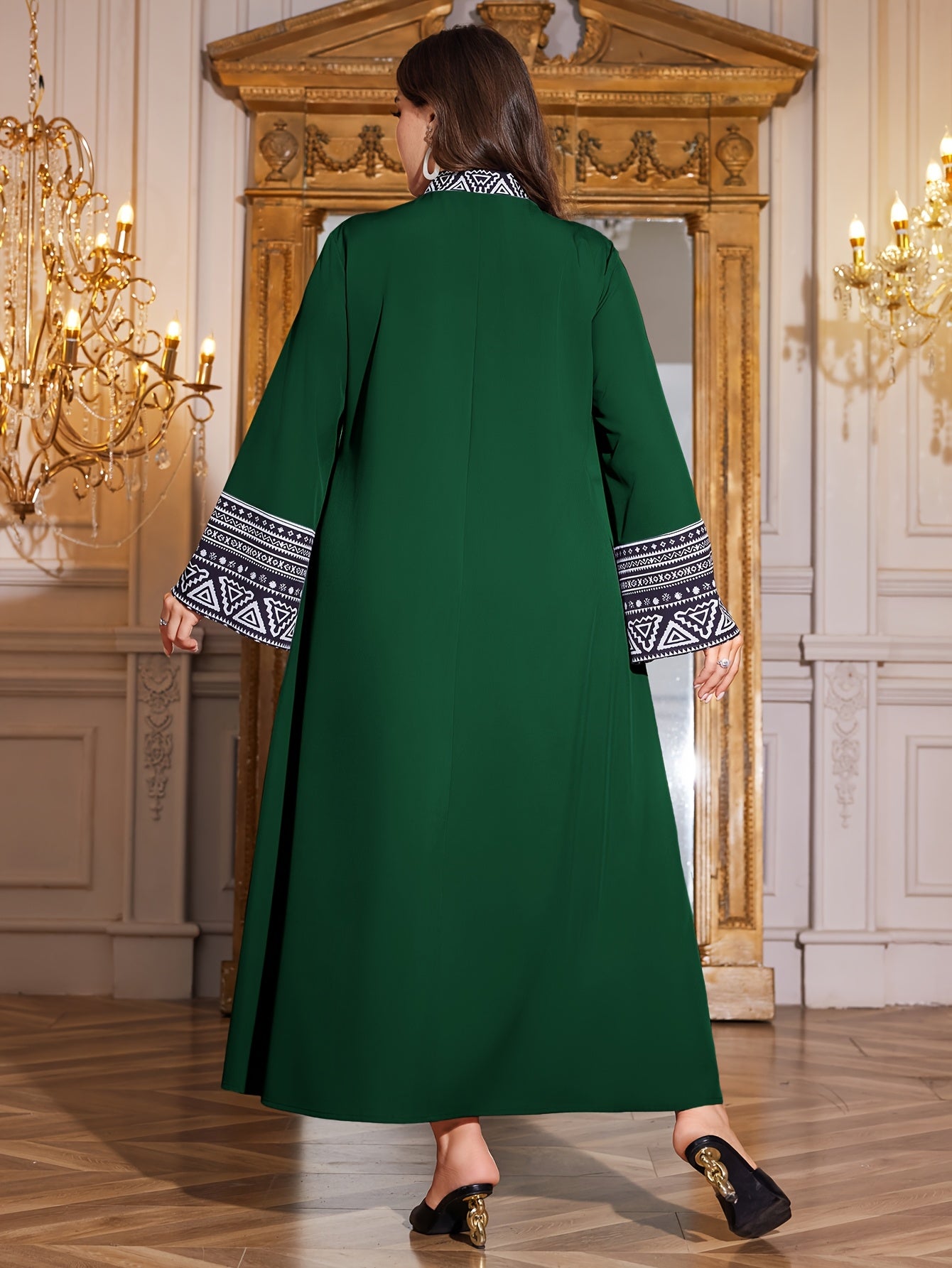 Elegant Plus Size Long Dress with V-Neck and Flutter Sleeves