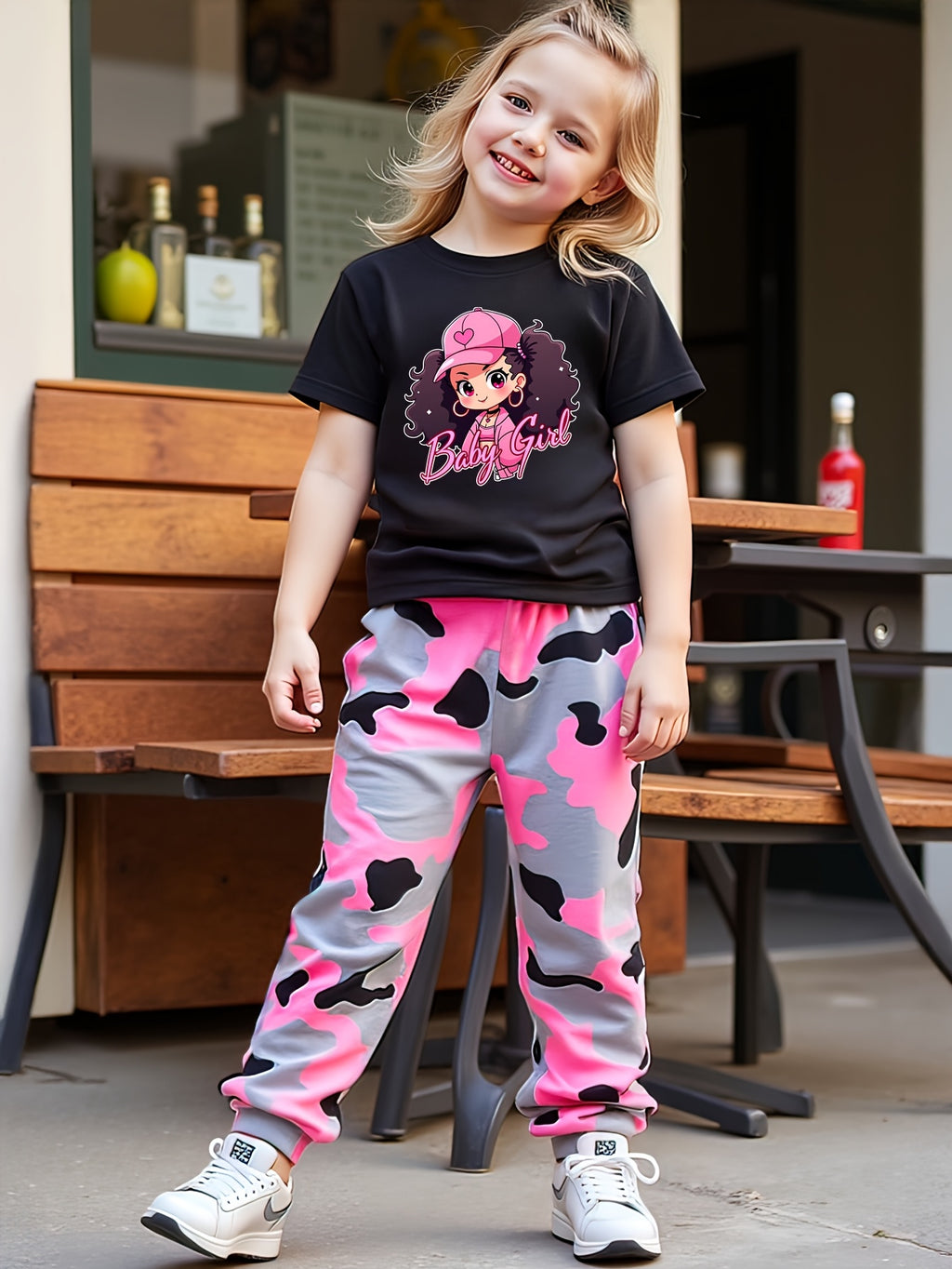 2pcs set of girls' summer fashion outdoor casual suits