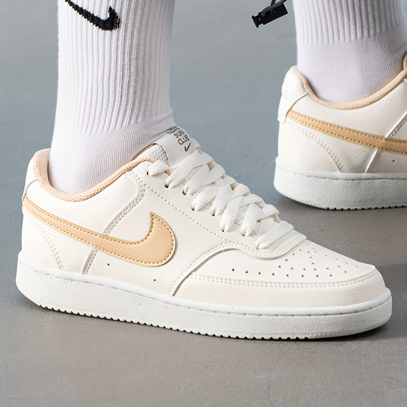 Nike Women's Air Cushion Sneakers - Lightweight All-Season Beige & White Low-Top Skate Shoes with Arch Support