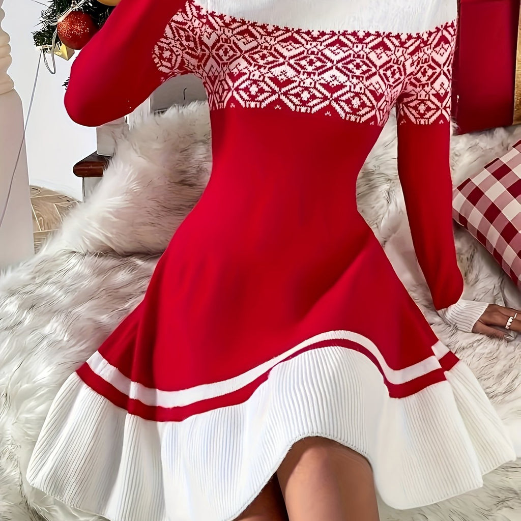 Women's Elegant Sweater Dress - Long Sleeve Winter Party  Christmas Day