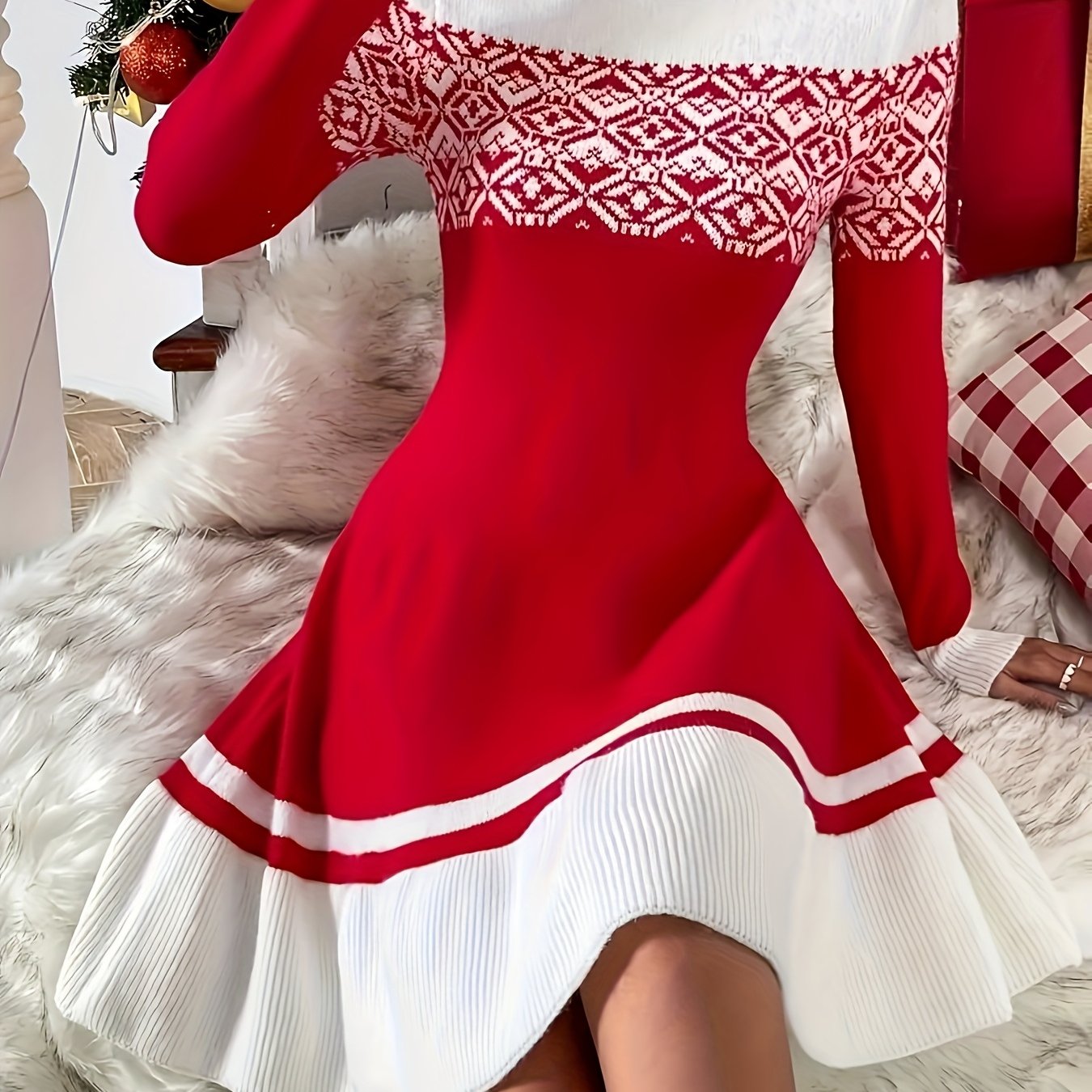 Women's Elegant Sweater Dress - Long Sleeve Winter Party  Christmas Day