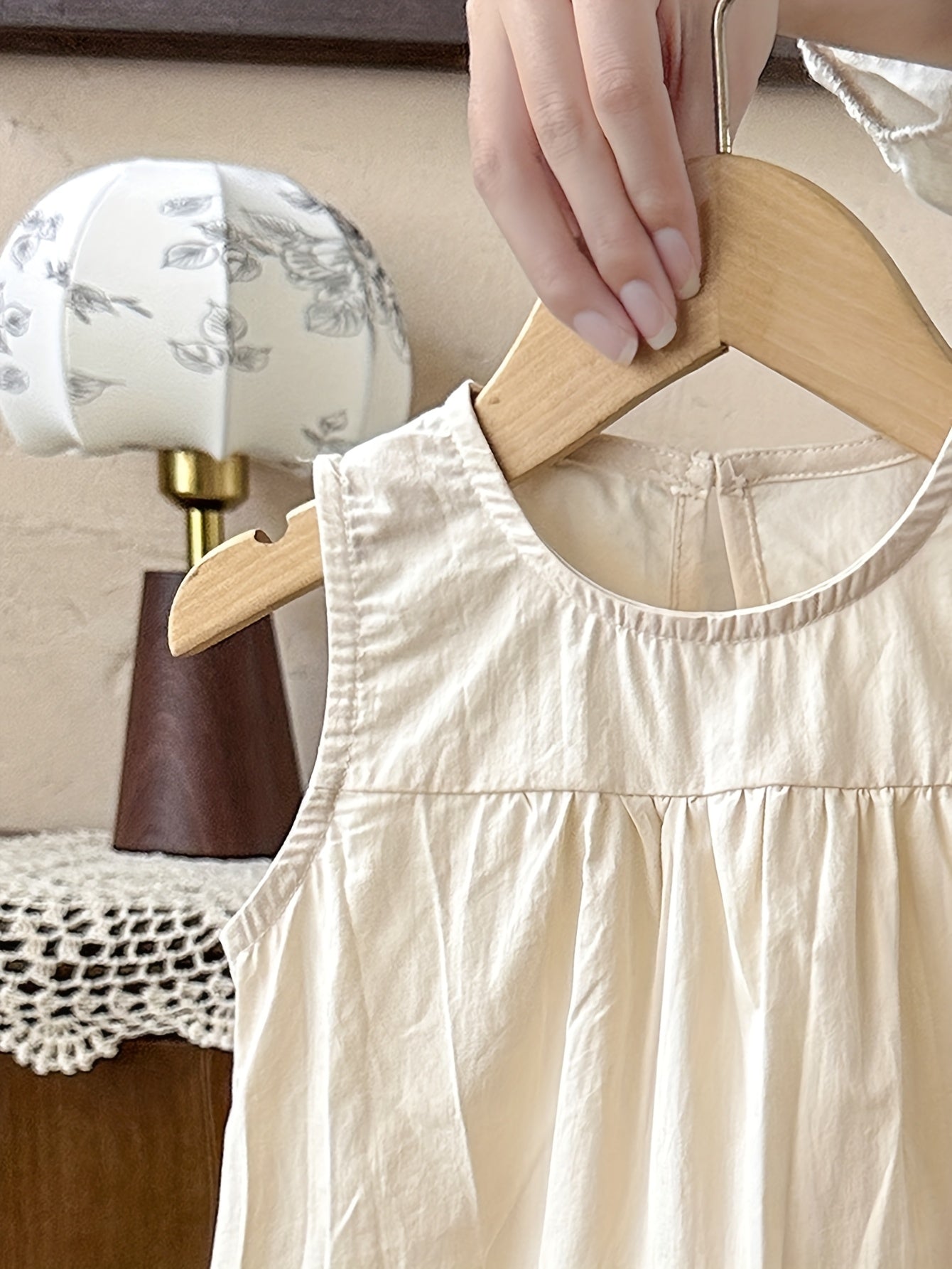 2pcs Wide Shoulder Dress and Shorts Set for Girls, Summer Lightweight Solid Color