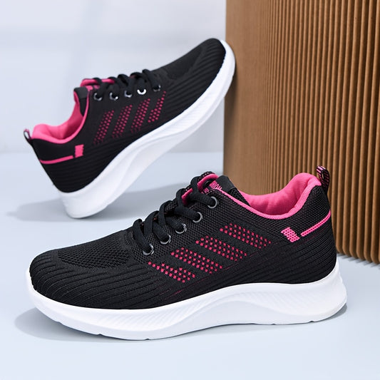 [1 Pair Women'S Breathable Running Sneakers] 1 Pair Women'S Breathable Casual Running Sneakers, Solid Color Fabric Low-Top Lace-Up Shoes with PVC Sole for All Seasons