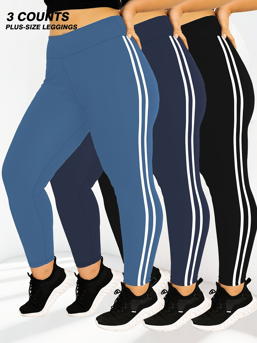 3-Pack Plus Size High-Waisted Tight-Fit Leggings