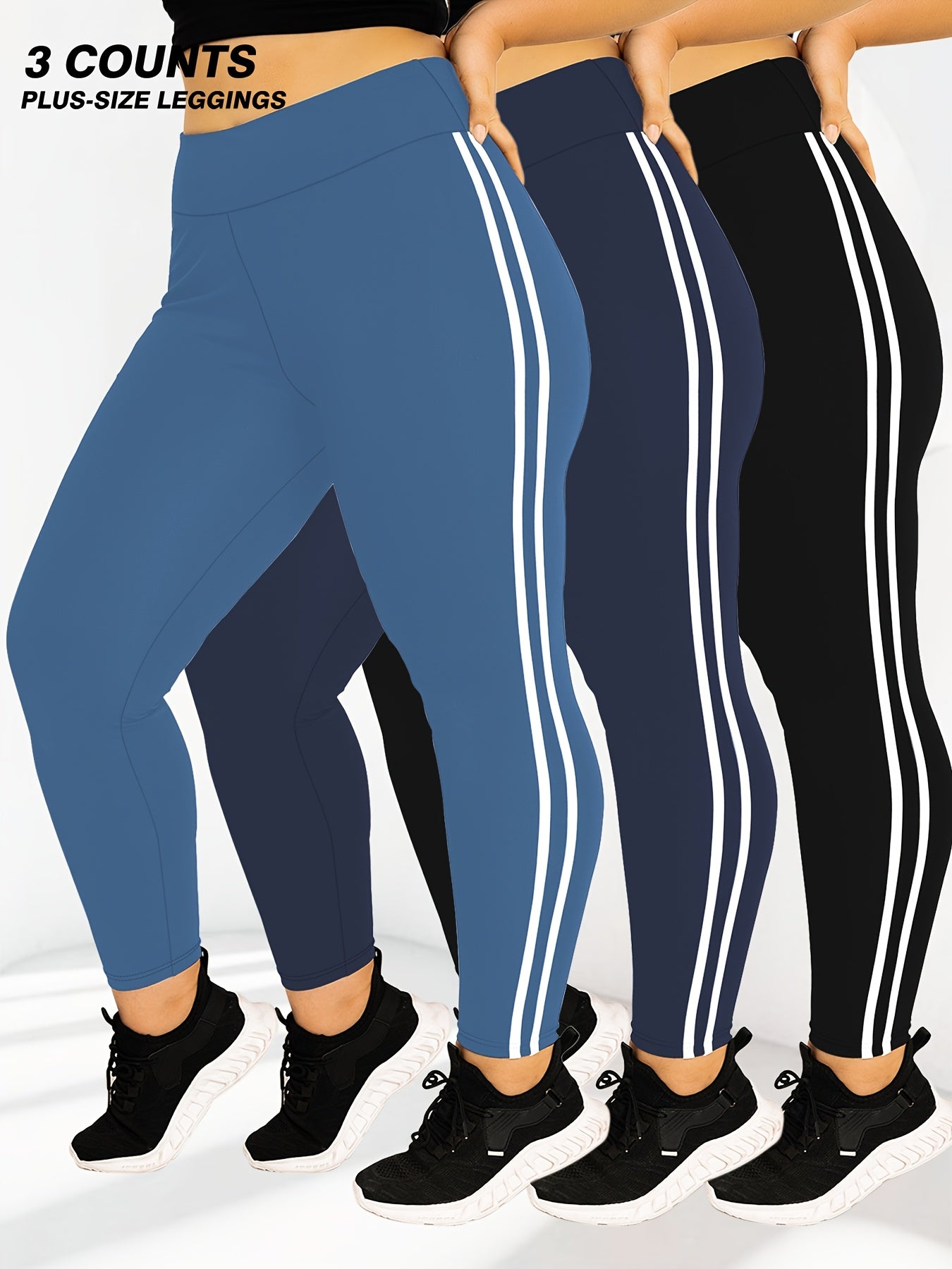 3-Pack Plus Size High-Waisted Tight-Fit Leggings