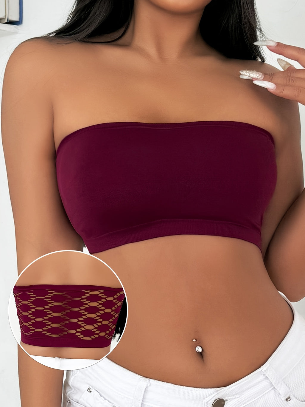Hollow Mesh Tube Bra, Sexy & Breathable Wireless Bandeau Bra, Women's Lingerie & Underwear