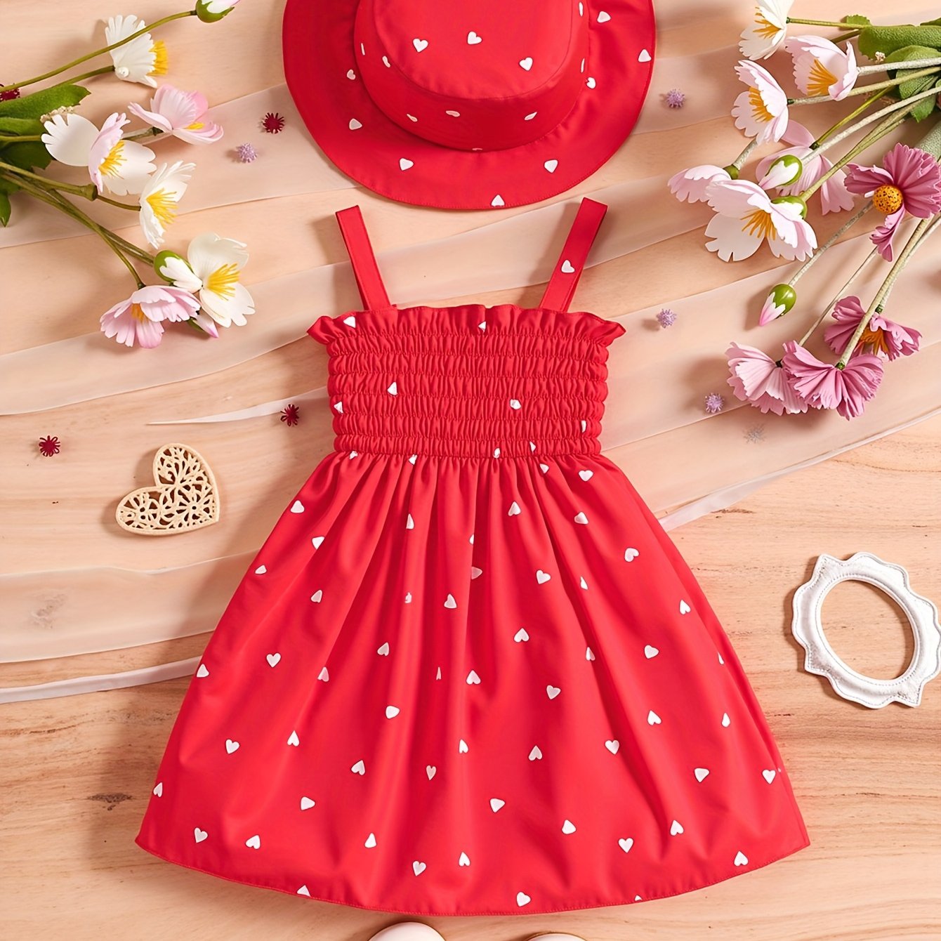 Casual Beachy Daisy Print Girls' Sleeveless Sun Hat Dress