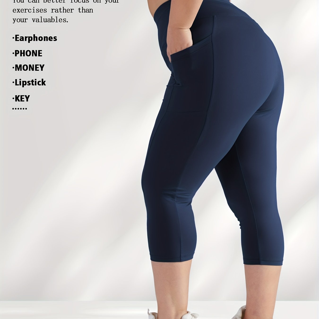 Women's Plus Size High-Waisted Capri Leggings with Side Phone Pockets