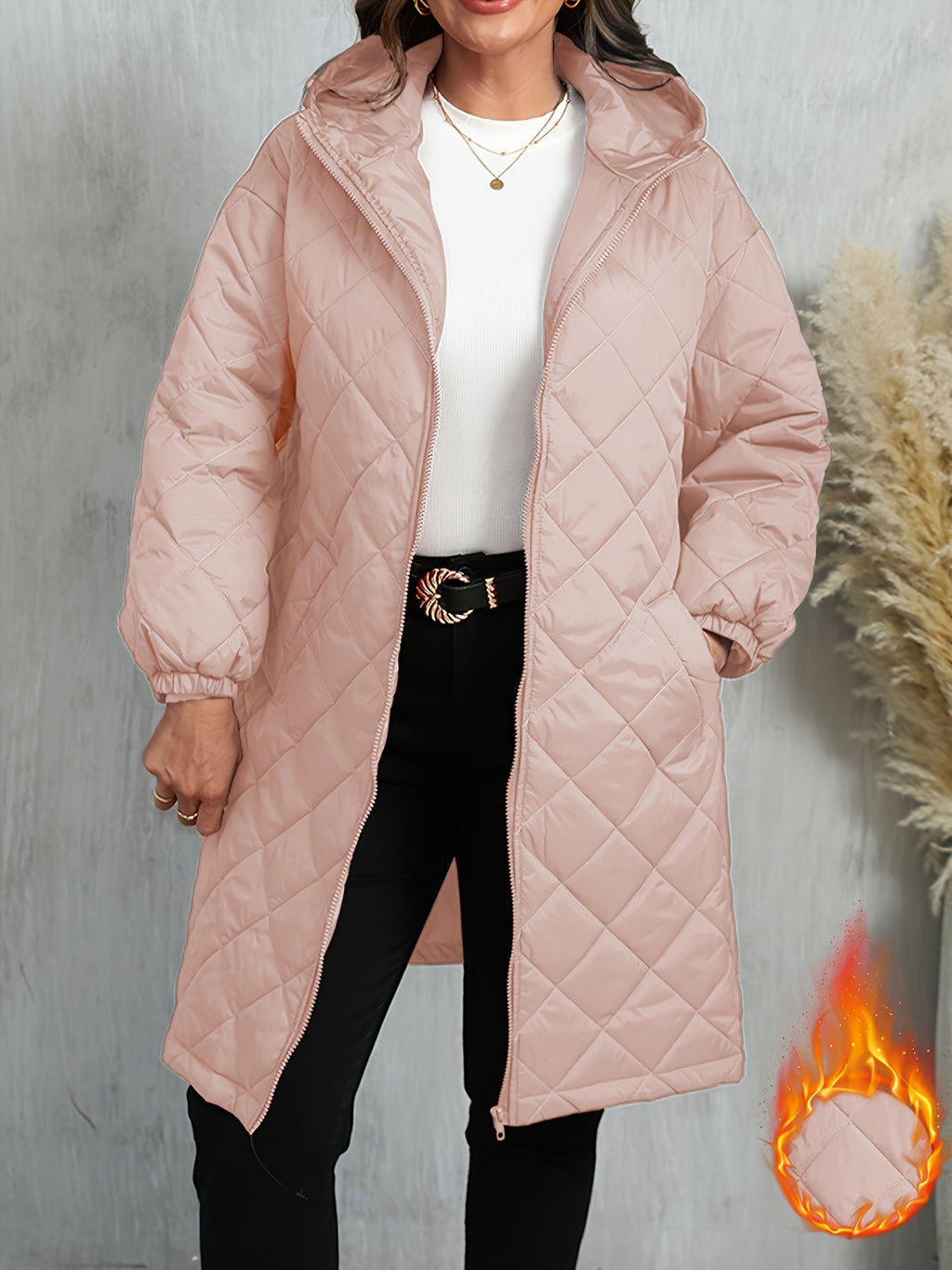 Plus Size, Women's Oversized Elegant Hooded Full-Zip Windproof Winter Coat - Heavy-Duty Warm