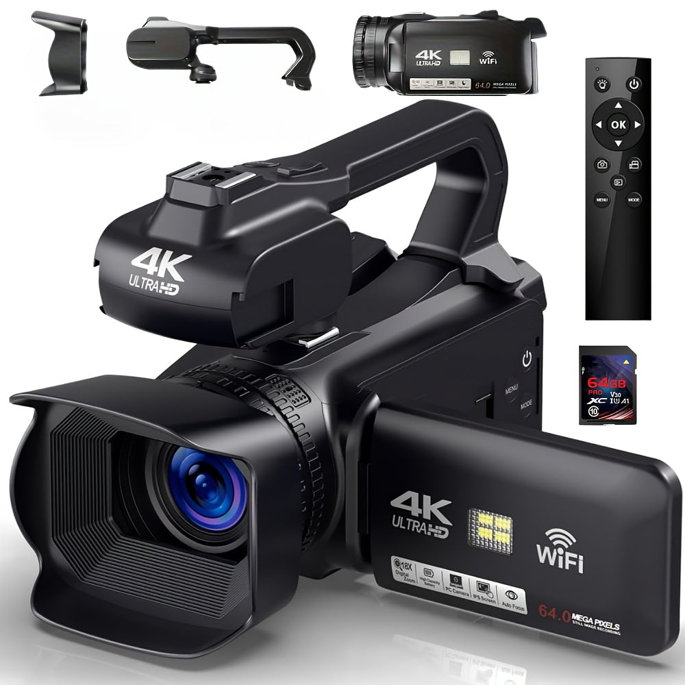 4K Ultra HD Vlogging Camera with 64MP, 60FPS, Auto Focus, 10.16cm Touch Screen