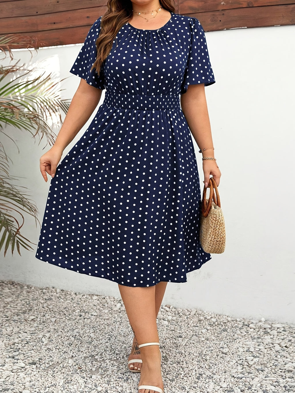 Elegant Women's Plus Size Dot Print Summer Dress