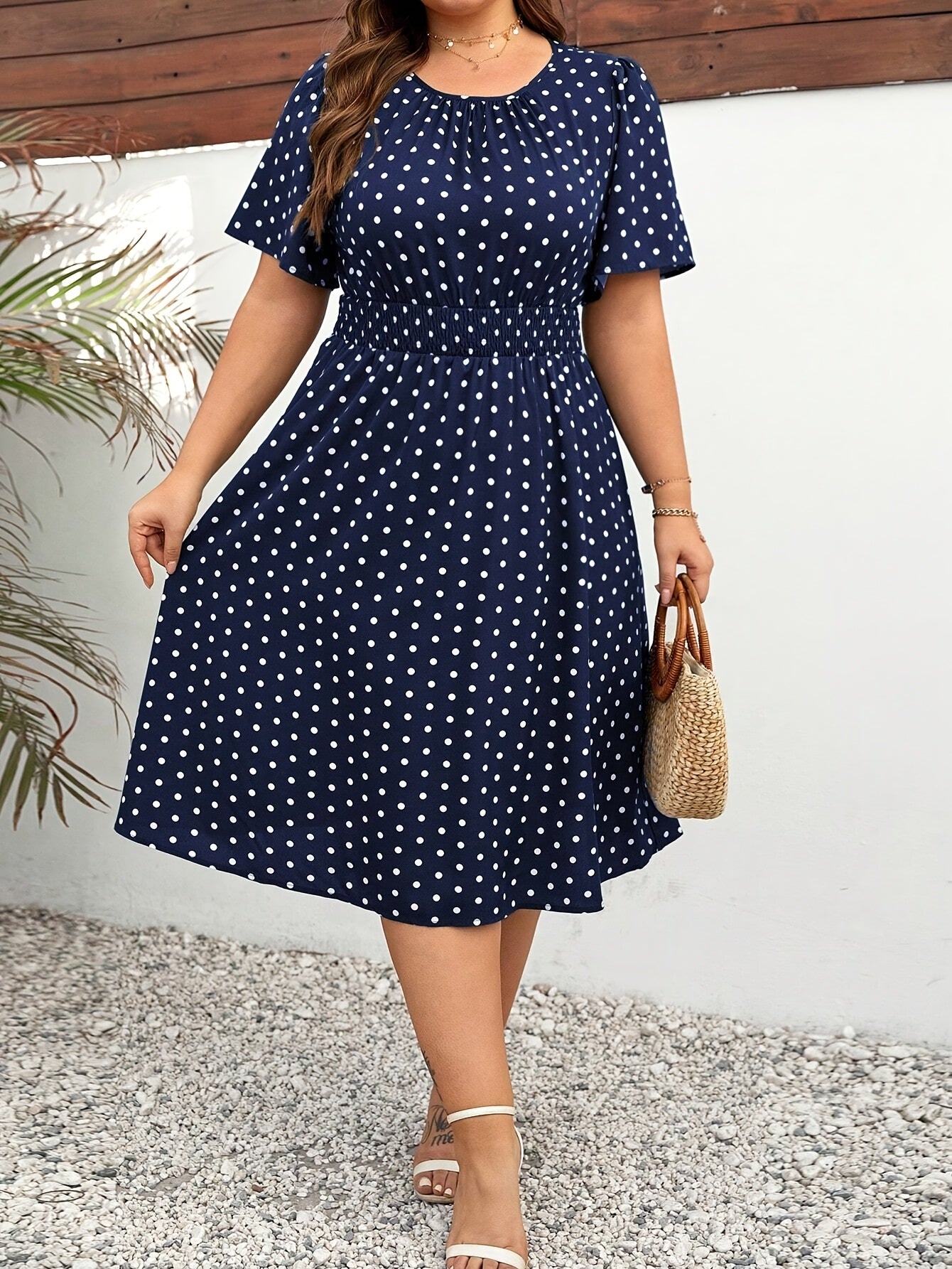 Elegant Women's Plus Size Dot Print Summer Dress