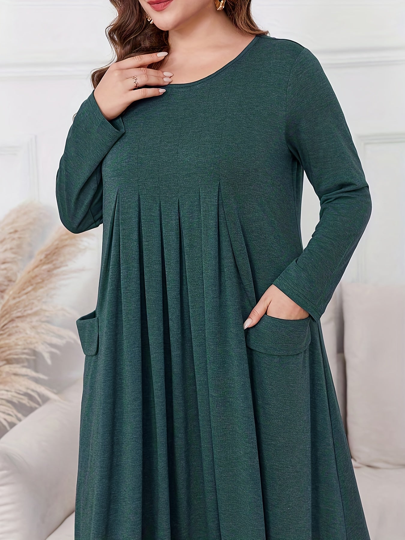 Elegant Plus Size Women's Long Sleeve Maxi Dress - Loose Fit
