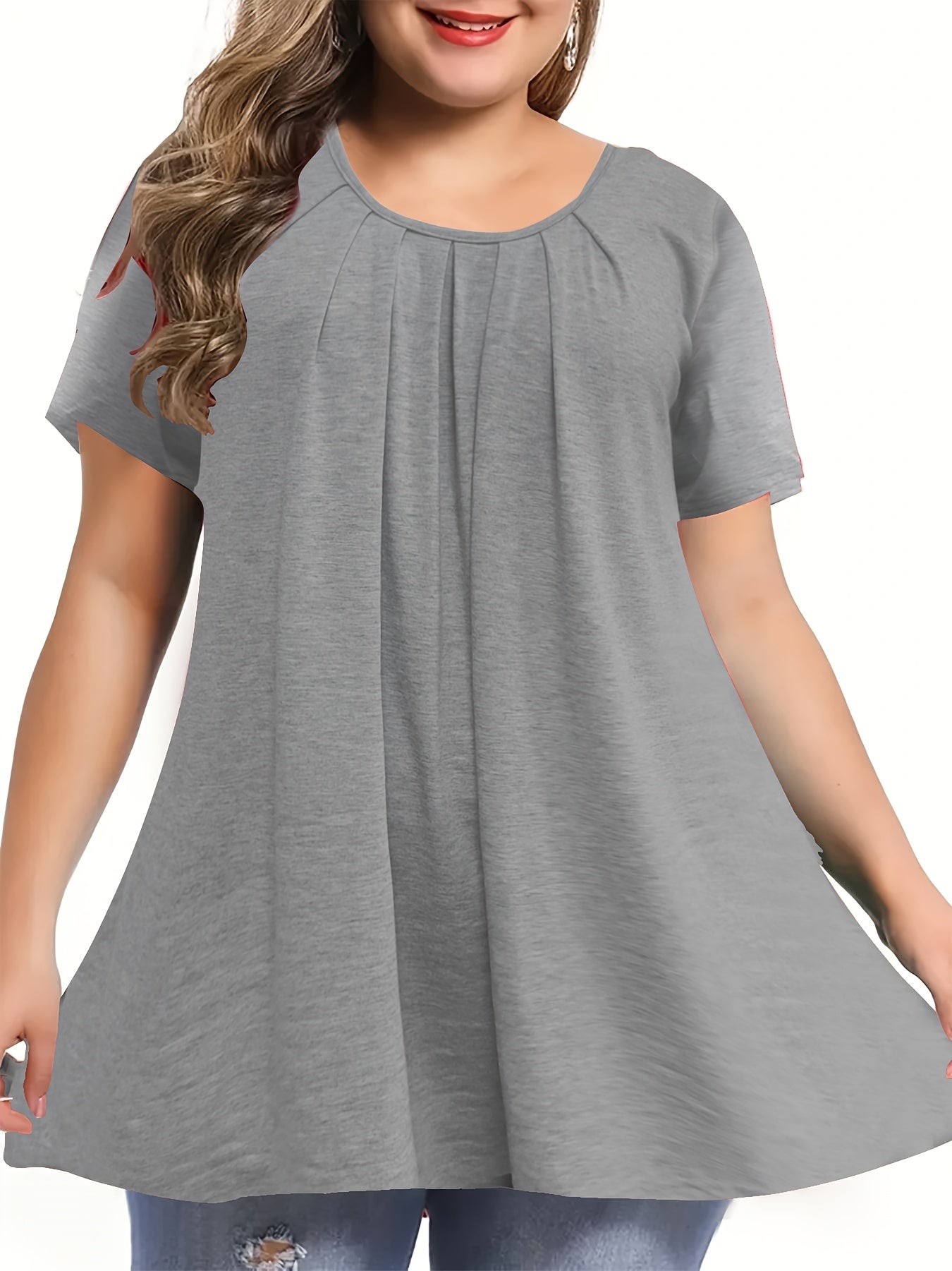 Polyester Elegant Crew Neck Ruched Bust Slight Stretch Knit Fabric Pullovers