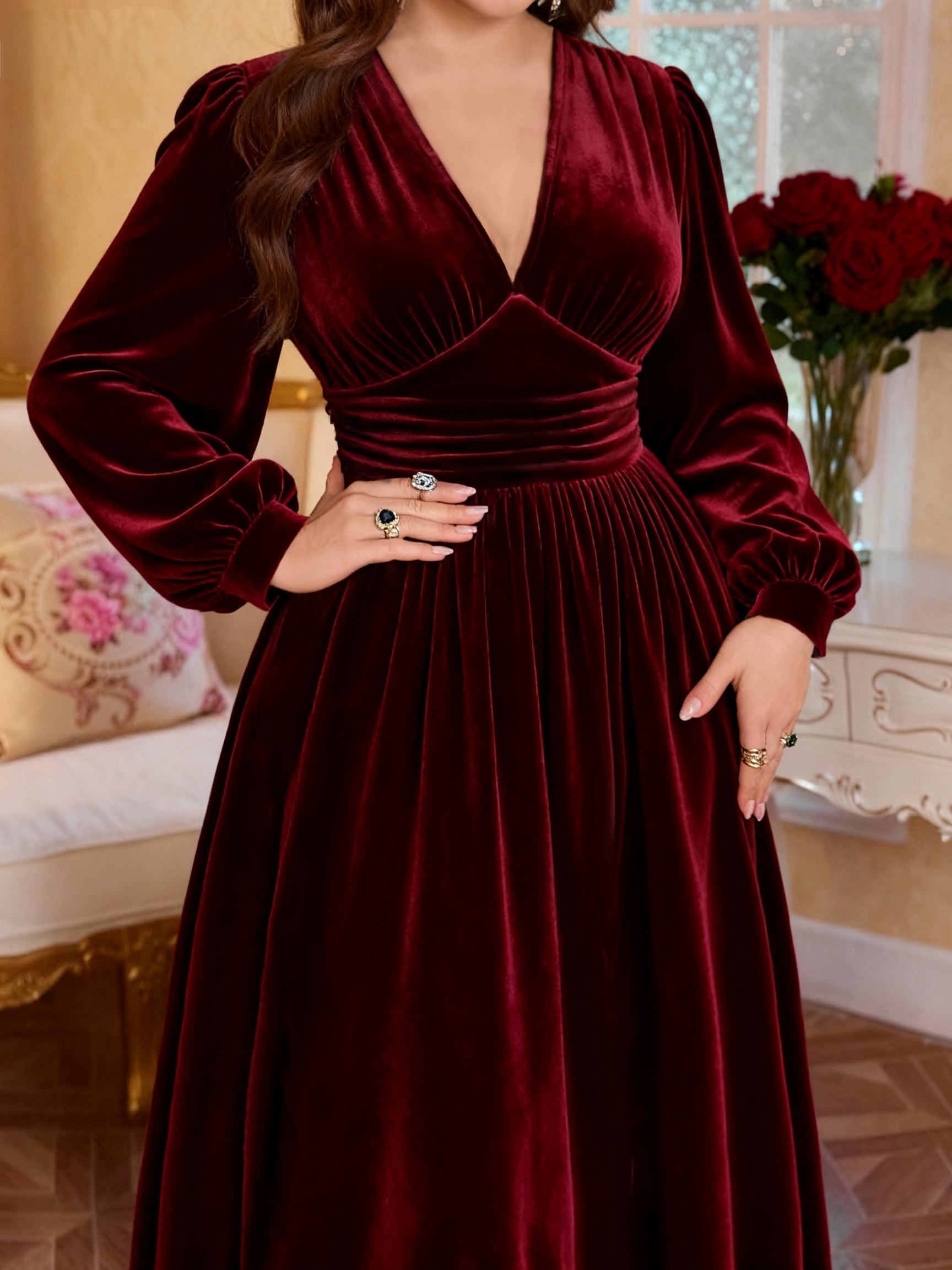 Women's Elegant Plus-Size Casual Velvet Dress for Christmas, Autumn, And Winter Warmth, Romantic Everyday Wear