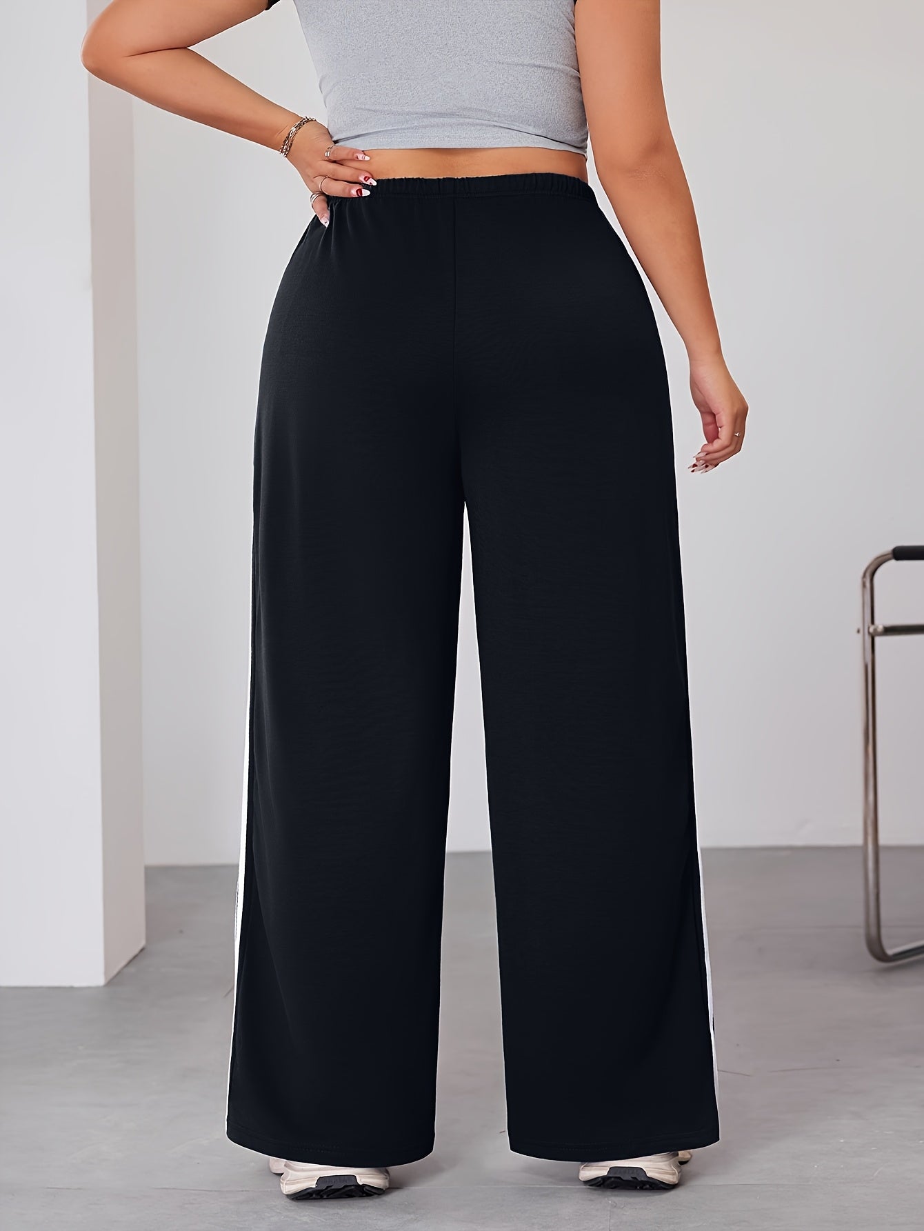 Plus Size Wide Leg Pants with Side Stripes