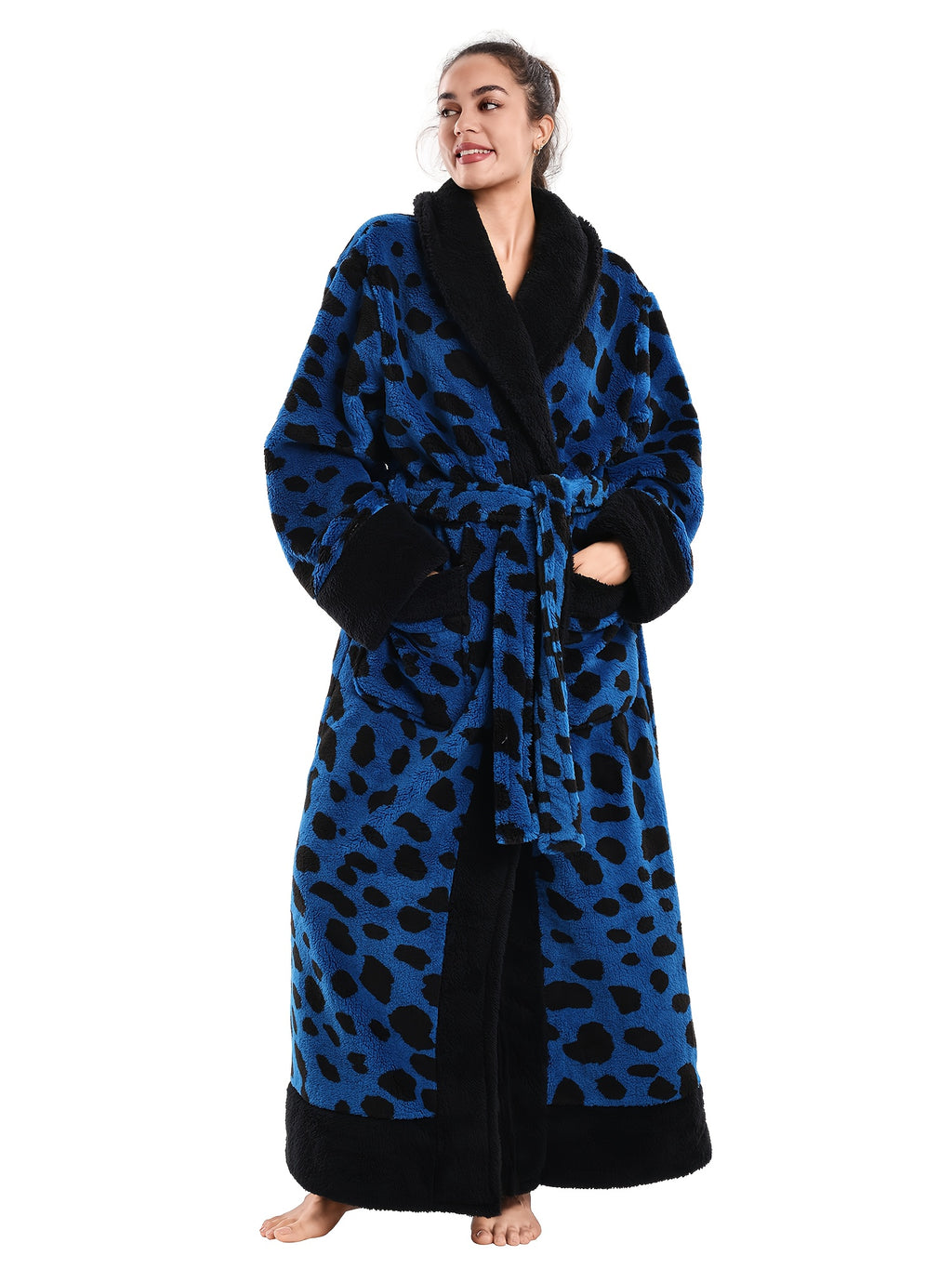 1pc Women's Elegant Leopard Print Robe & Sleepwear - Oversized Winter Cozy Plush Bathrobe