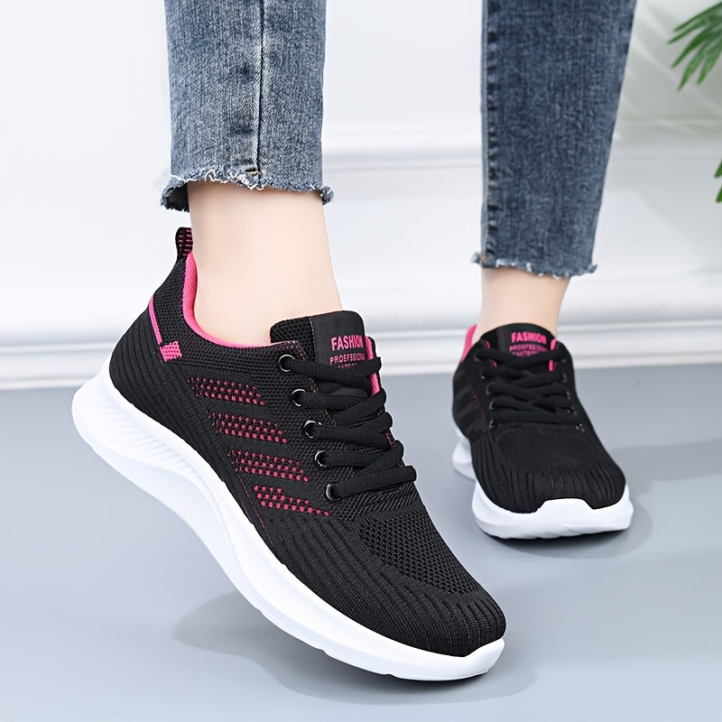 [1 Pair Women'S Breathable Running Sneakers] 1 Pair Women'S Breathable Casual Running Sneakers, Solid Color Fabric Low-Top Lace-Up Shoes with PVC Sole for All Seasons