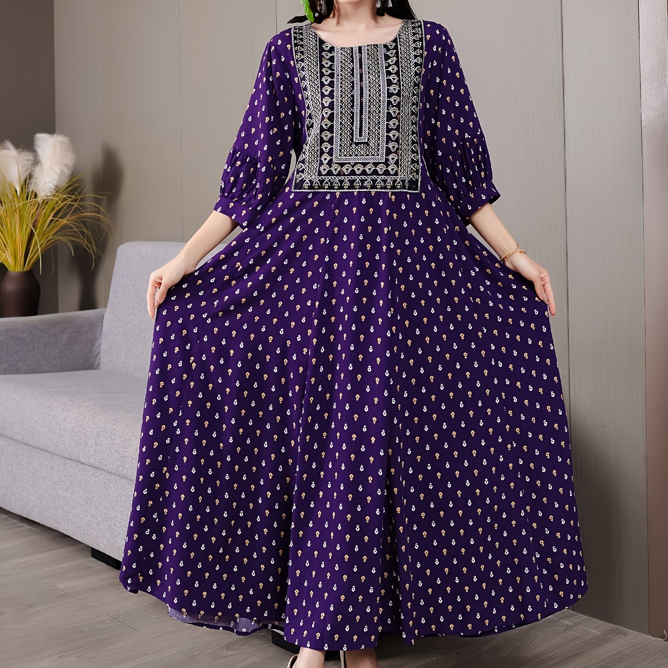 Embroidered Vintage Bohemian Maxi Dress for Women