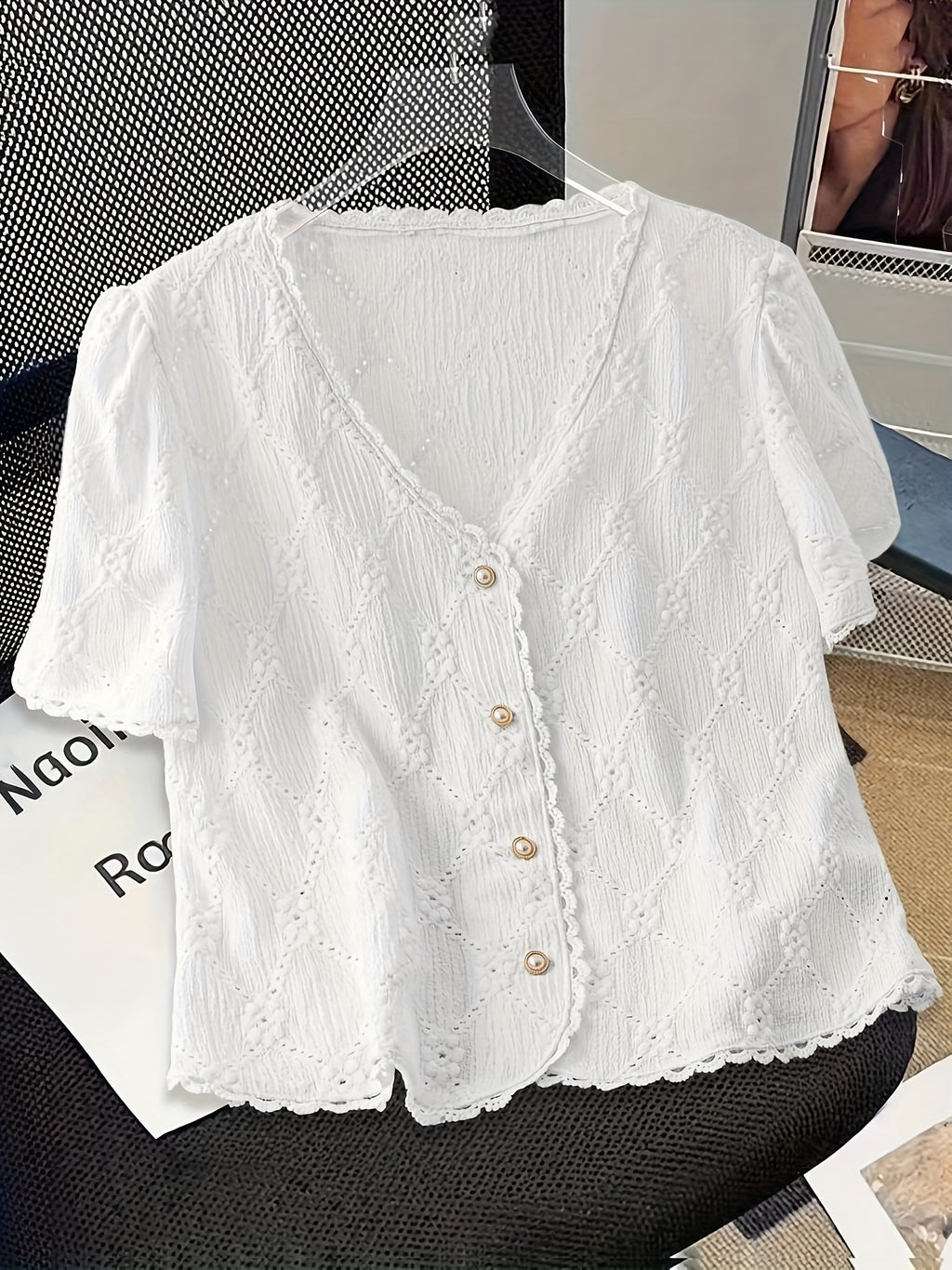 Women's Elegant V-Neck Short Sleeve Blouse