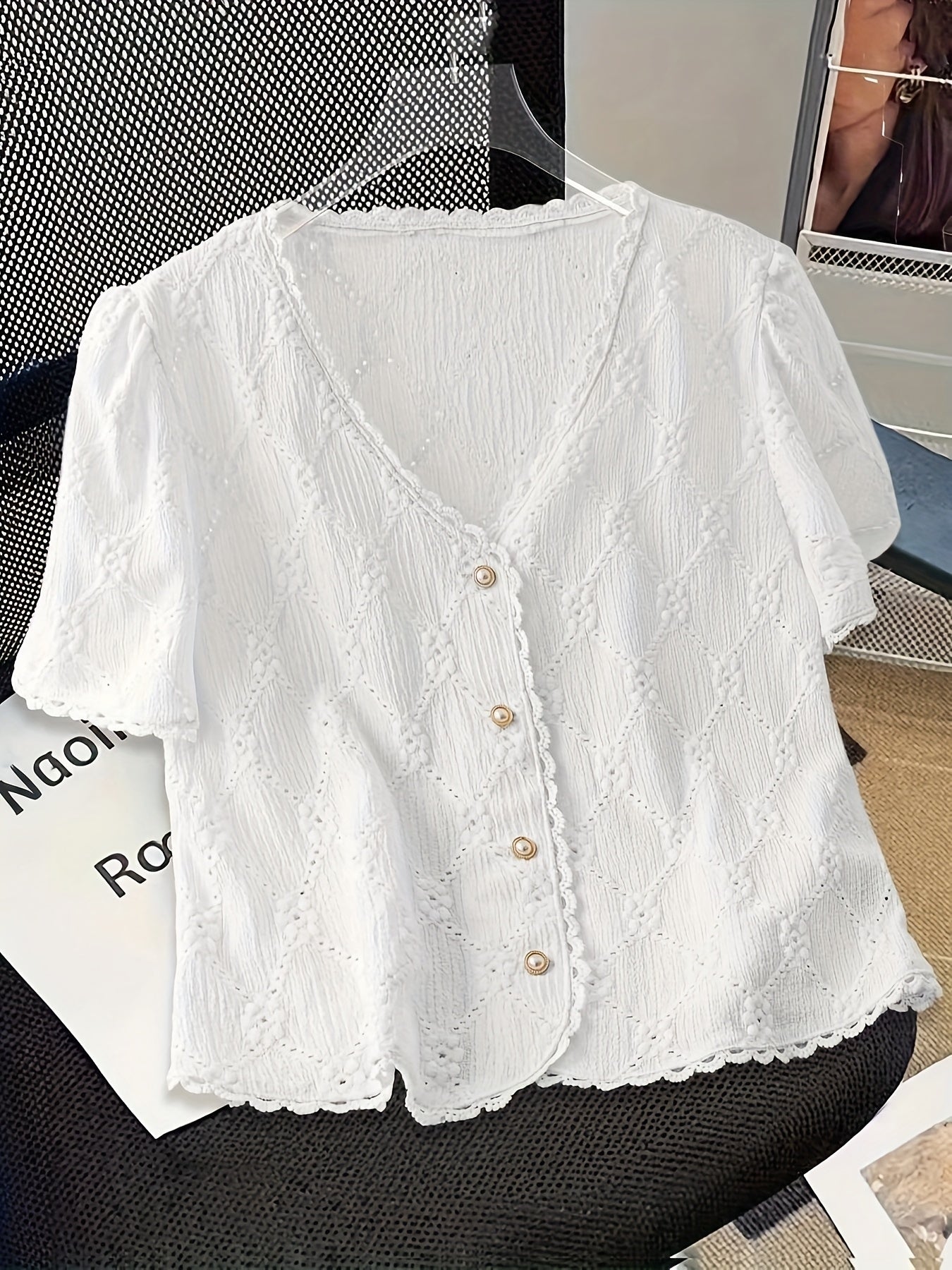 Women's Elegant V-Neck Short Sleeve Blouse