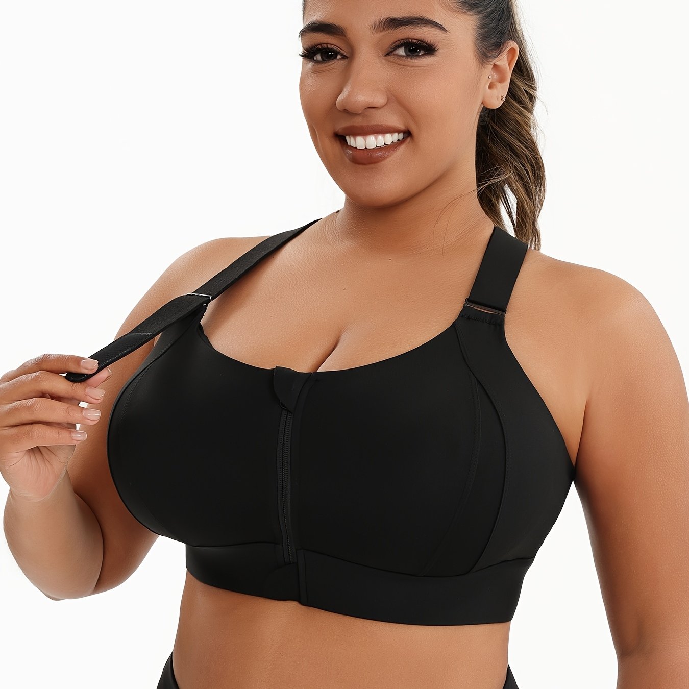 Plus Size Sports Bra with Front Zipper - High Impact, High Support, Adjustable Straps for Yoga