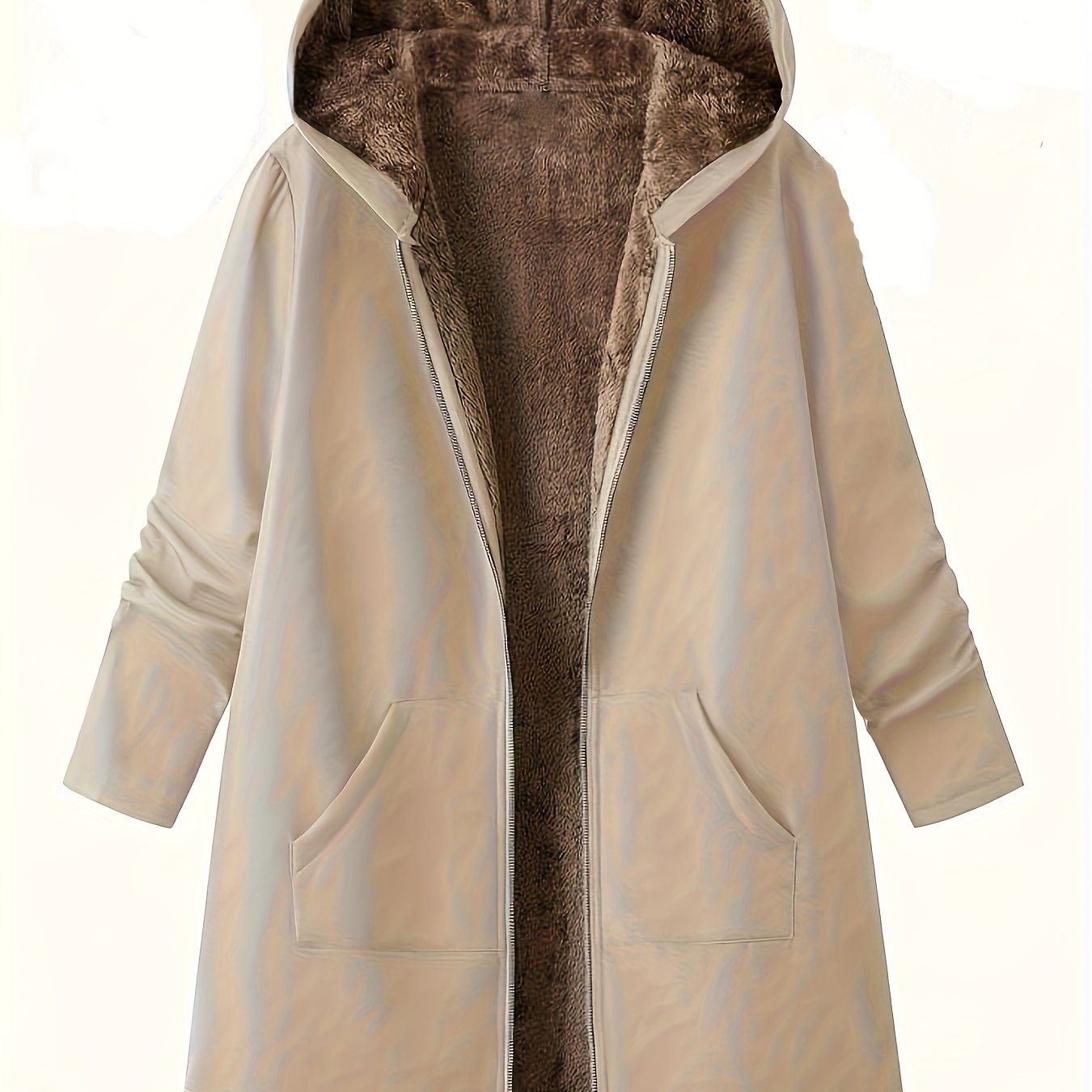Elegant Winter Hooded Jacket with Pockets - Warm H-Line Coat Suitable for Fall/Winter, Machine Washable Outerwear