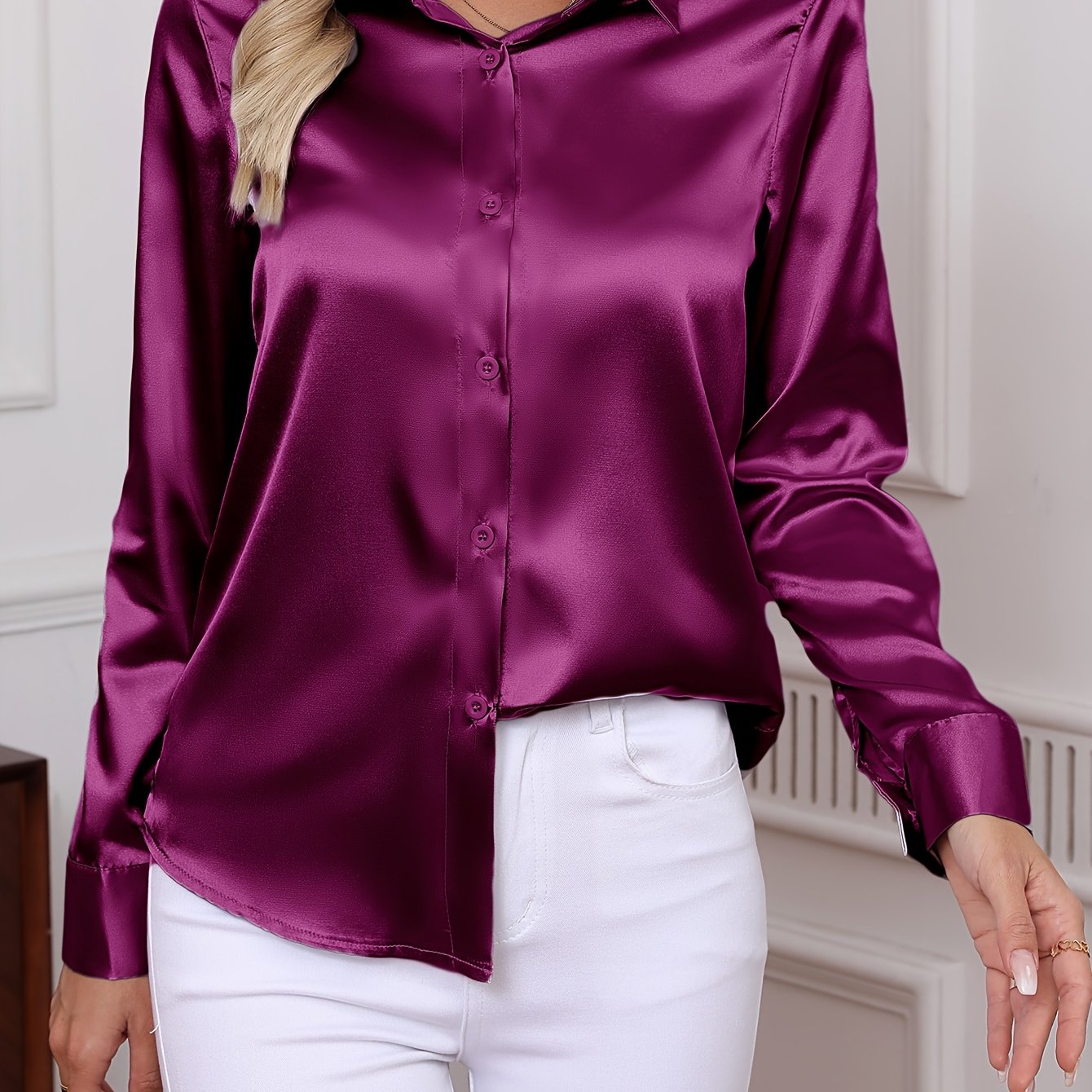 Women's Long Sleeve Satin Shirt